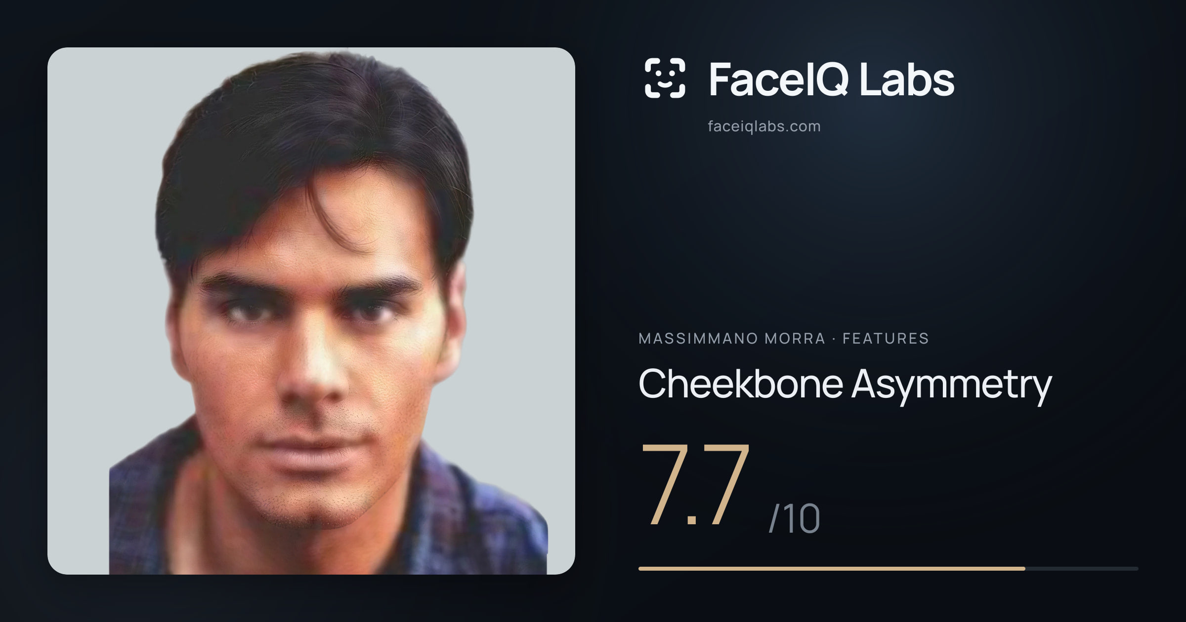 Massimmano Morra Cheekbone Asymmetry: 7.7/10, drawn on the photo
