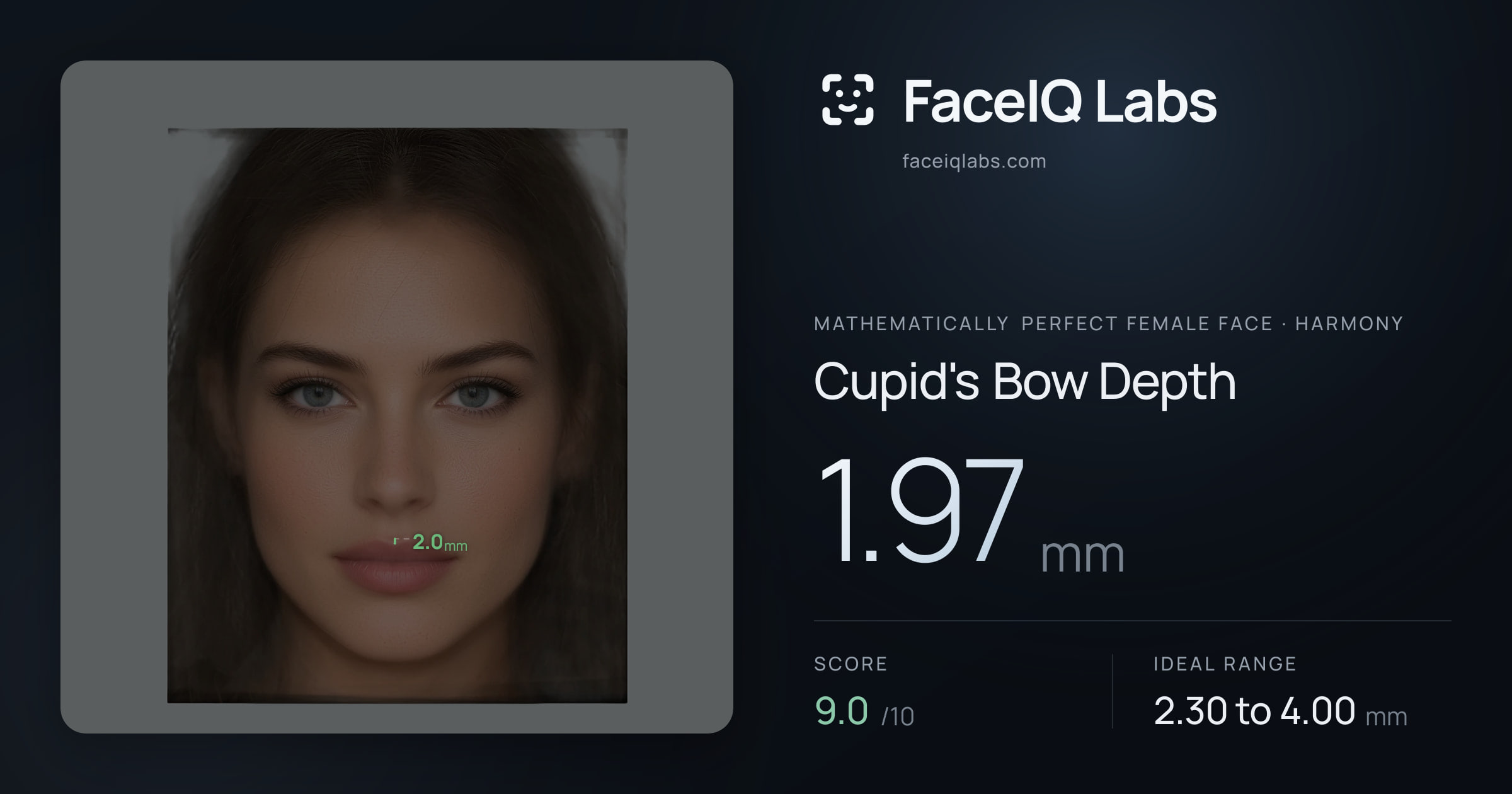 Mathematically Perfect Female Face Cupid's Bow Depth Measurement: 1 ...