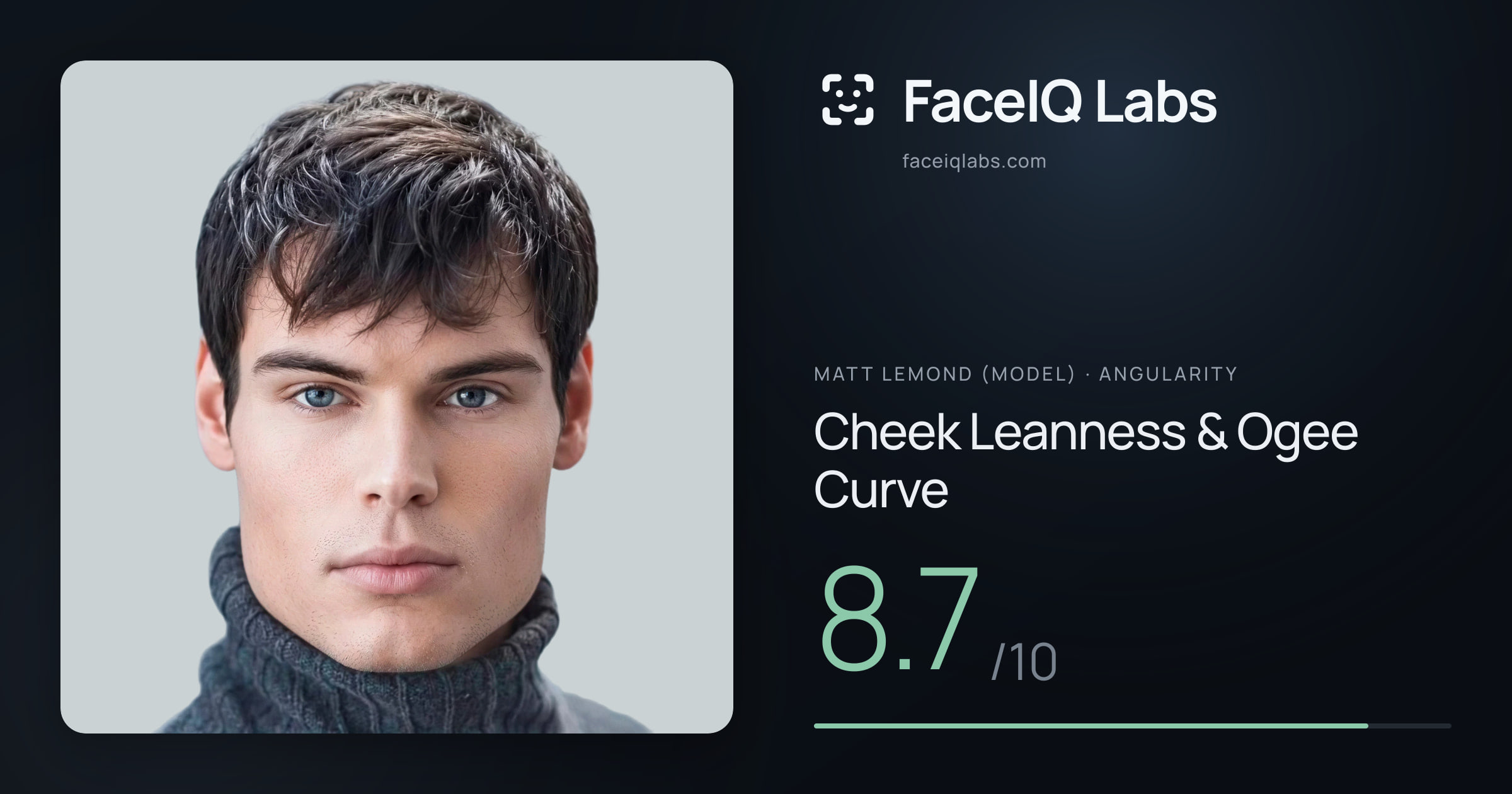 Matt Lemond (Model) Cheek Leanness & Ogee Curve: 8.7/10, drawn on the photo
