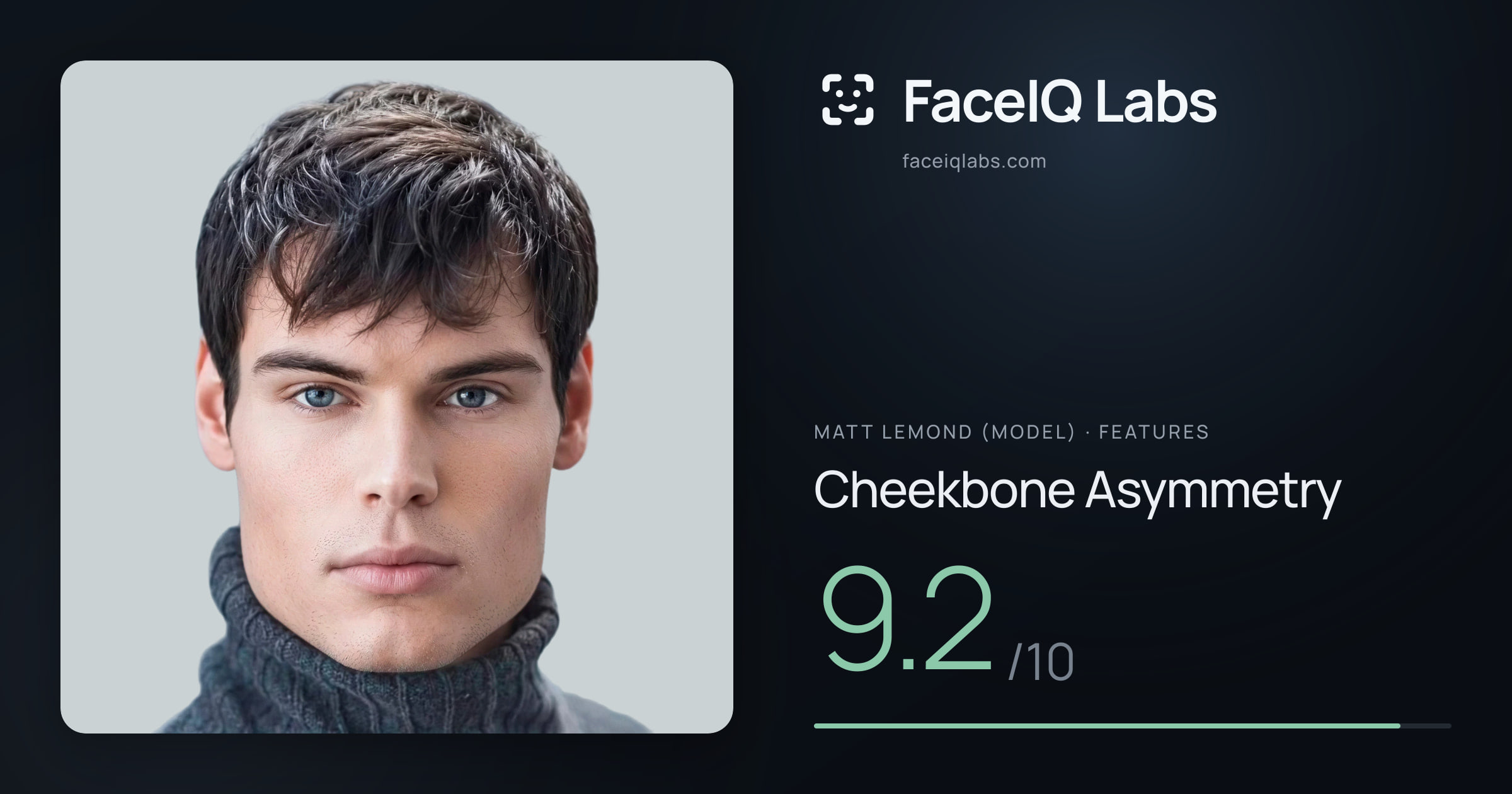 Matt Lemond (Model) Cheekbone Asymmetry: 9.2/10, drawn on the photo