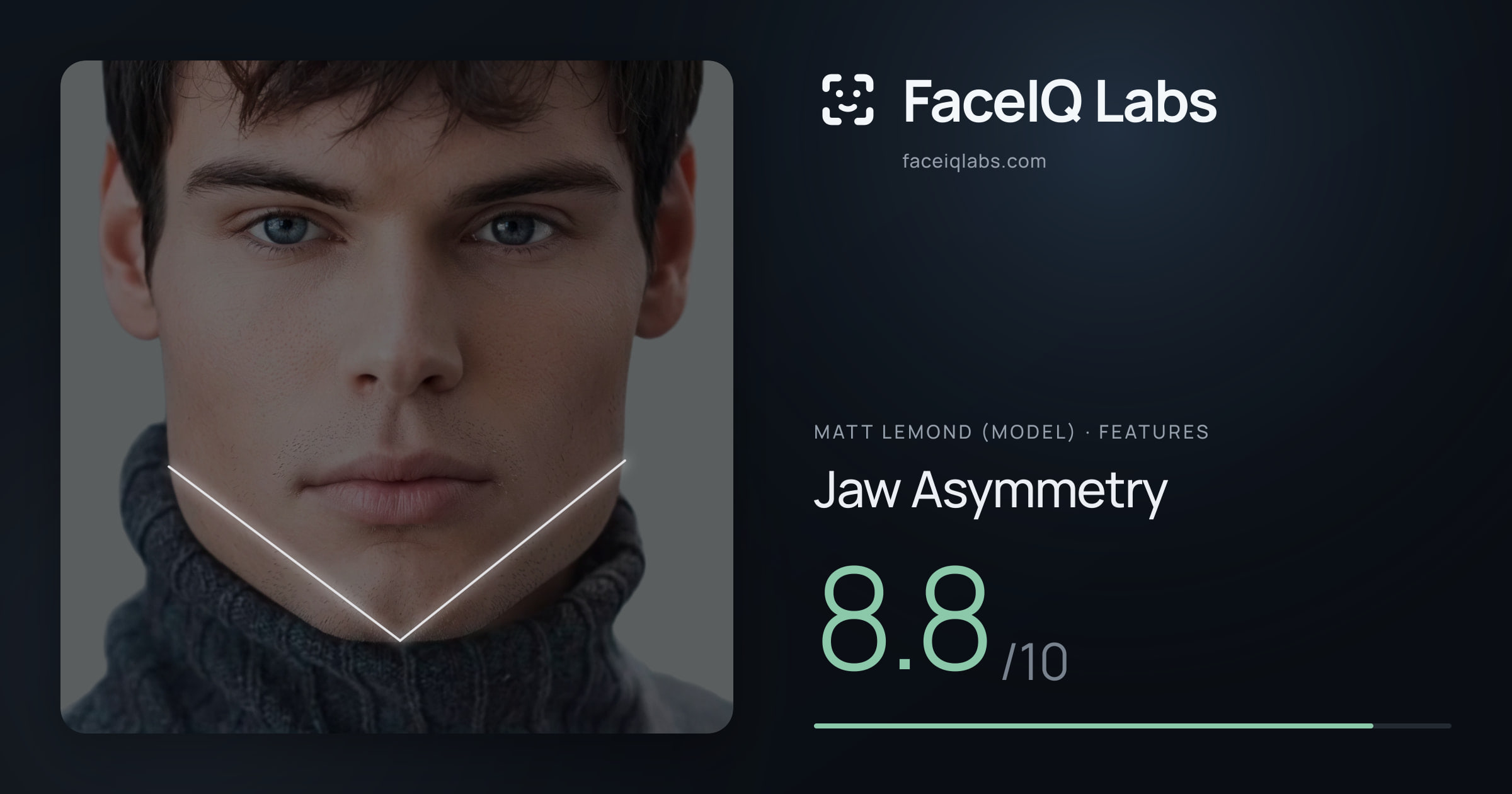 Matt Lemond (Model) Jaw Asymmetry: 8.8/10, drawn on the photo