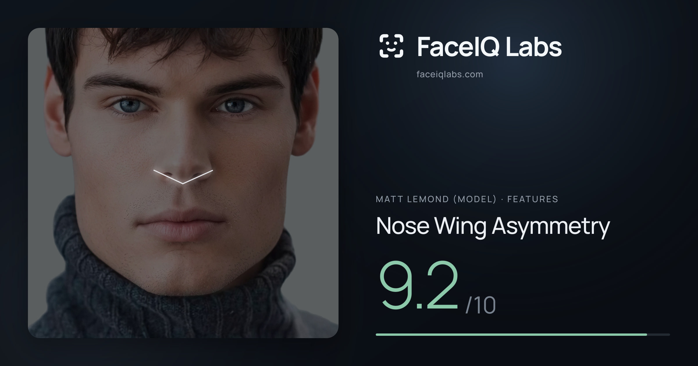 Matt Lemond (Model) Nose Wing Asymmetry: 9.2/10, drawn on the photo