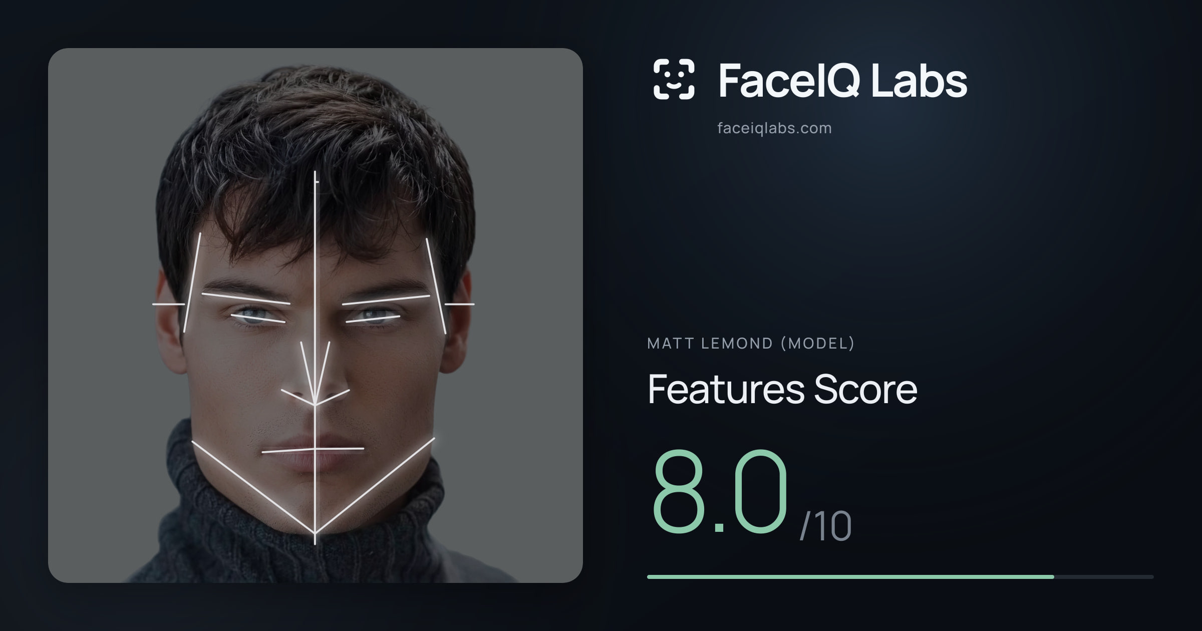 Matt Lemond (Model) Features: 8.0/10, with each assessment drawn on the photo
