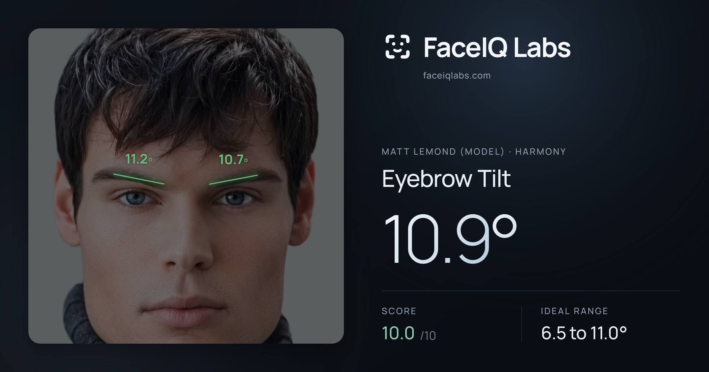 Matt Lemond (Model) Eyebrow Tilt: 10.9°, drawn on the photo