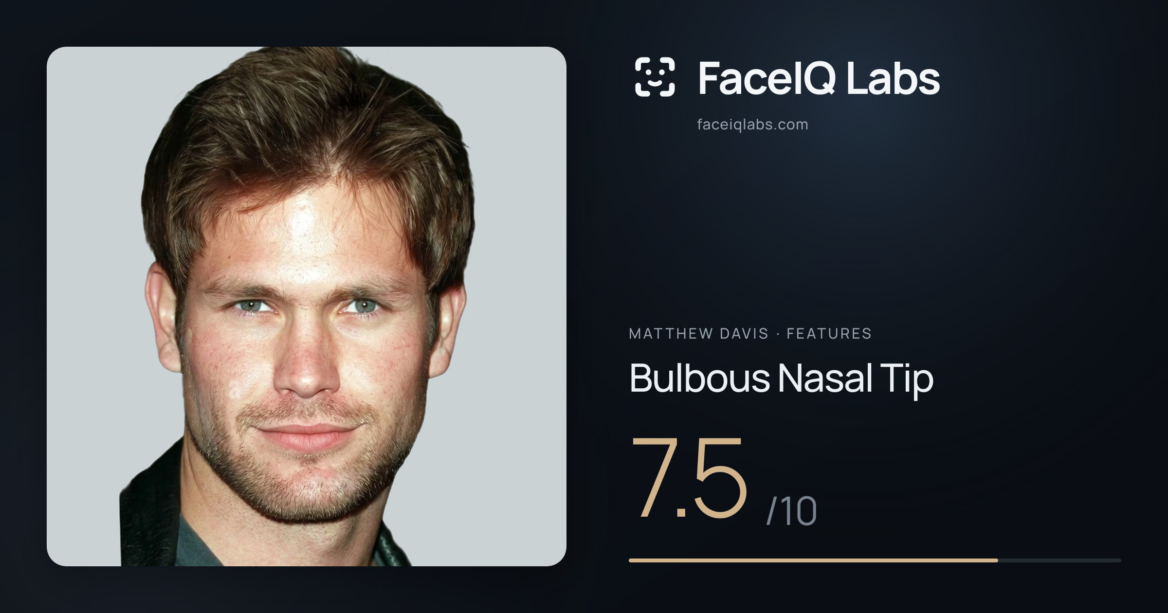Matthew Davis Bulbous Nasal Tip: 7.5/10, drawn on the photo