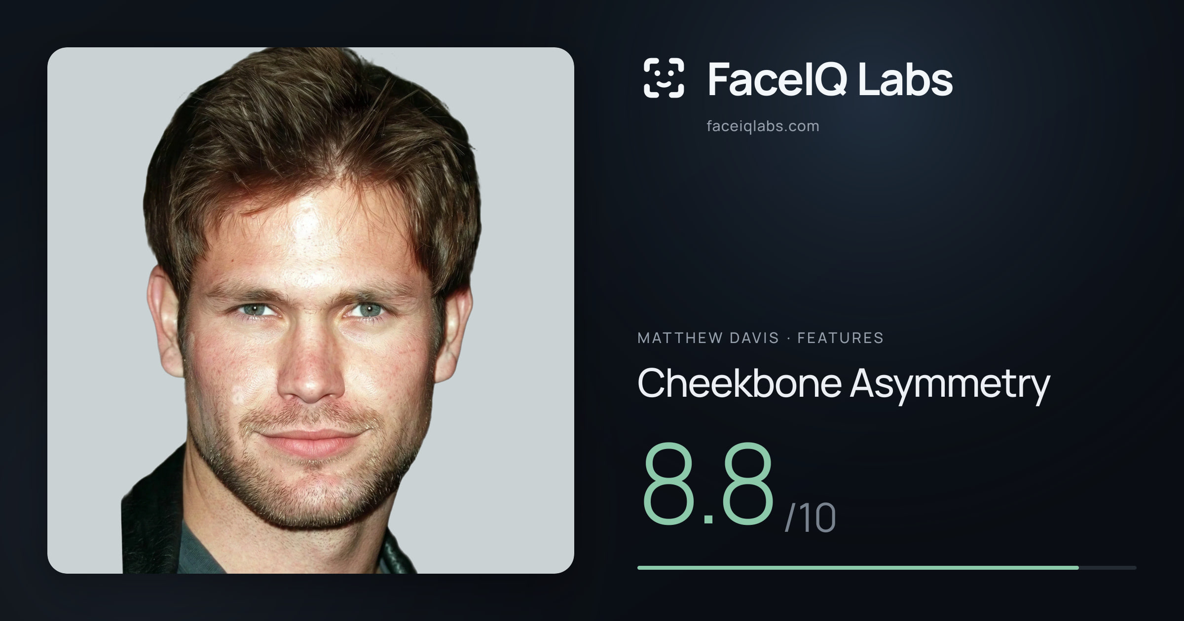 Matthew Davis Cheekbone Asymmetry: 8.8/10, drawn on the photo