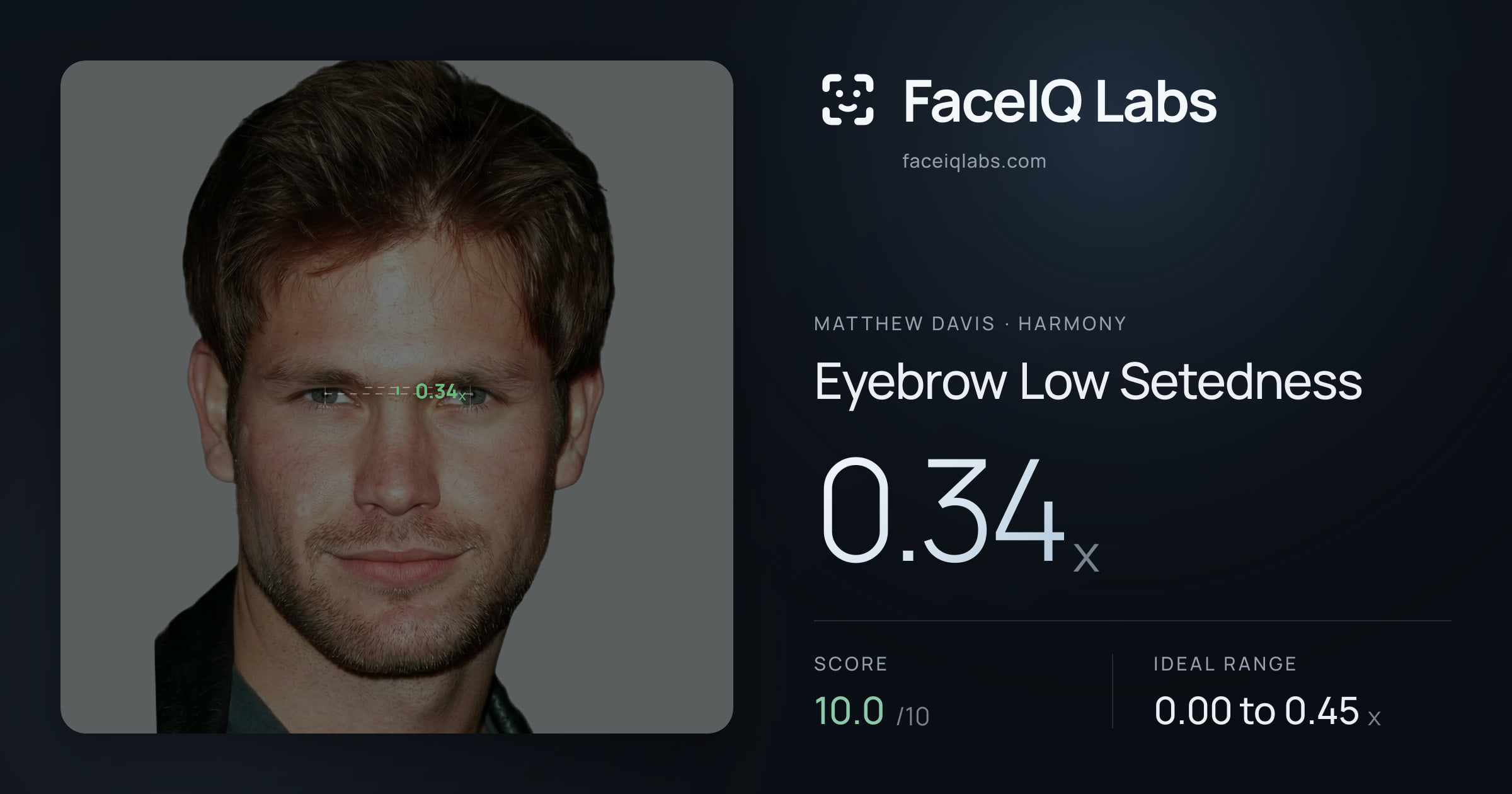 Matthew Davis Eyebrow Low Setedness: 0.34x, drawn on the photo