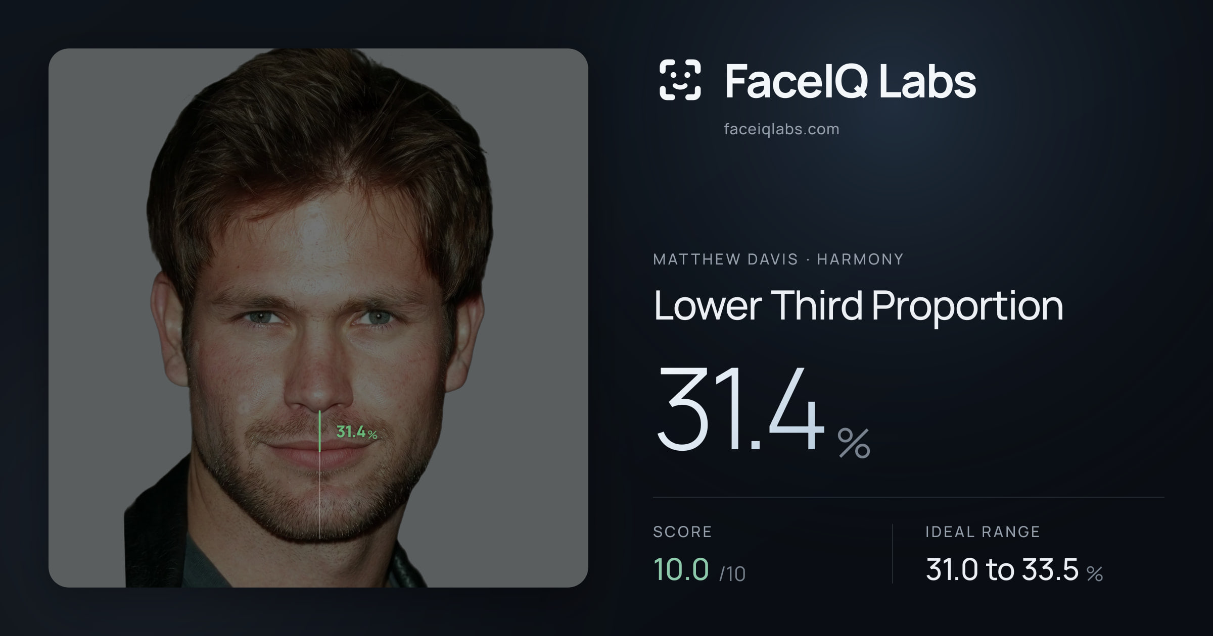 Matthew Davis Lower Third Proportion: 31.4%, drawn on the photo