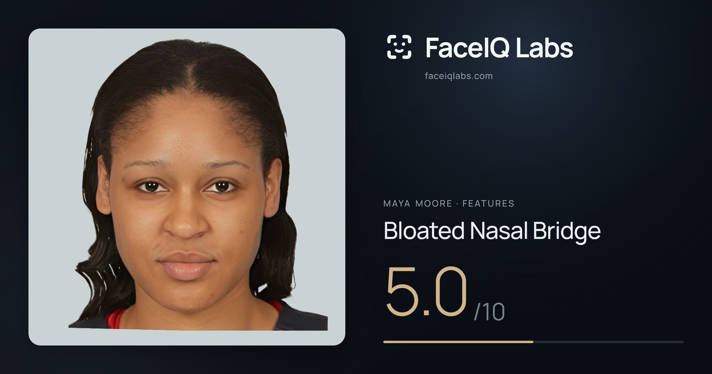 Maya Moore Bloated Nasal Bridge: 5.0/10, drawn on the photo