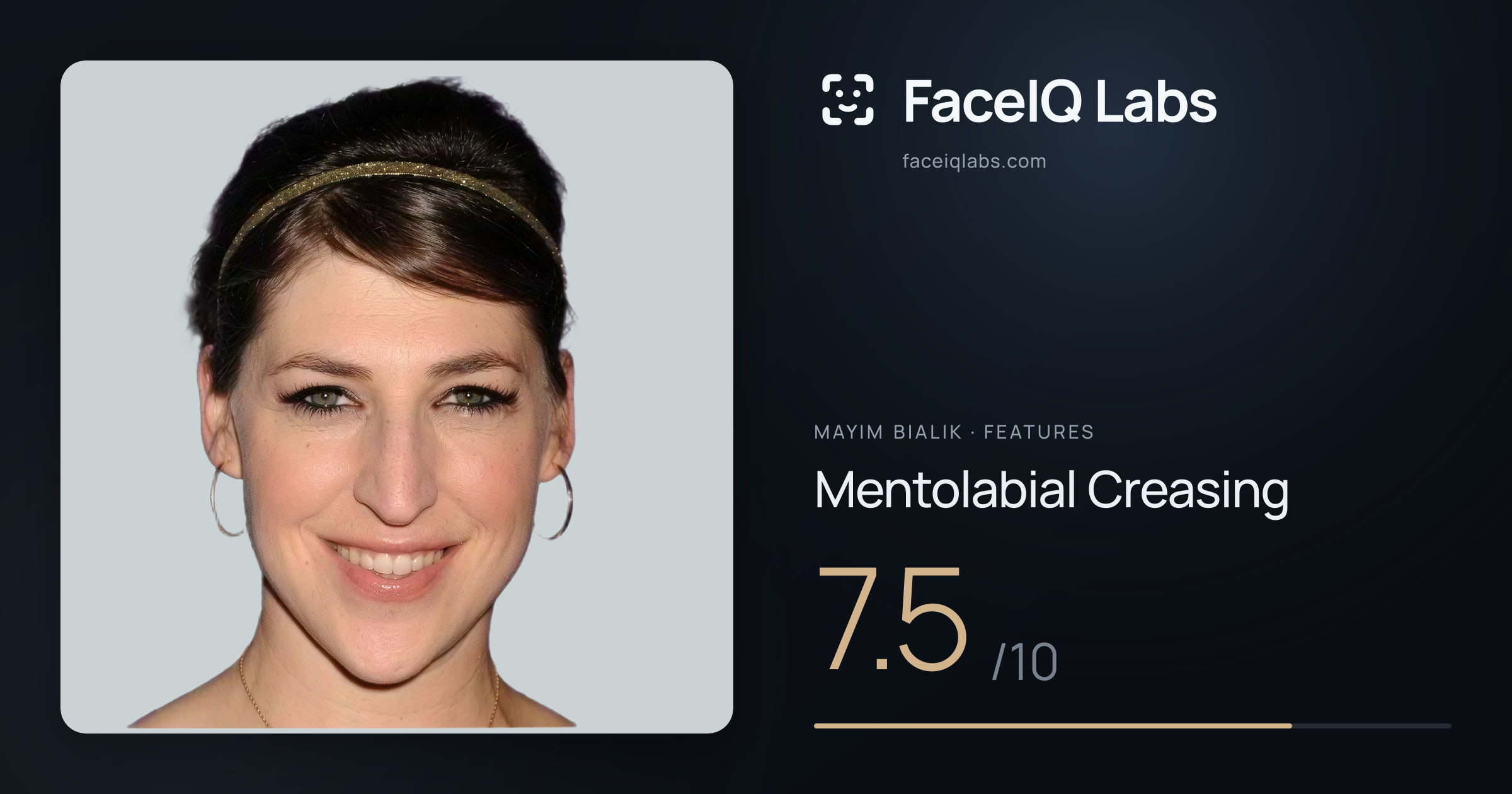 Mayim Bialik Mentolabial Creasing: 7.5/10, drawn on the photo
