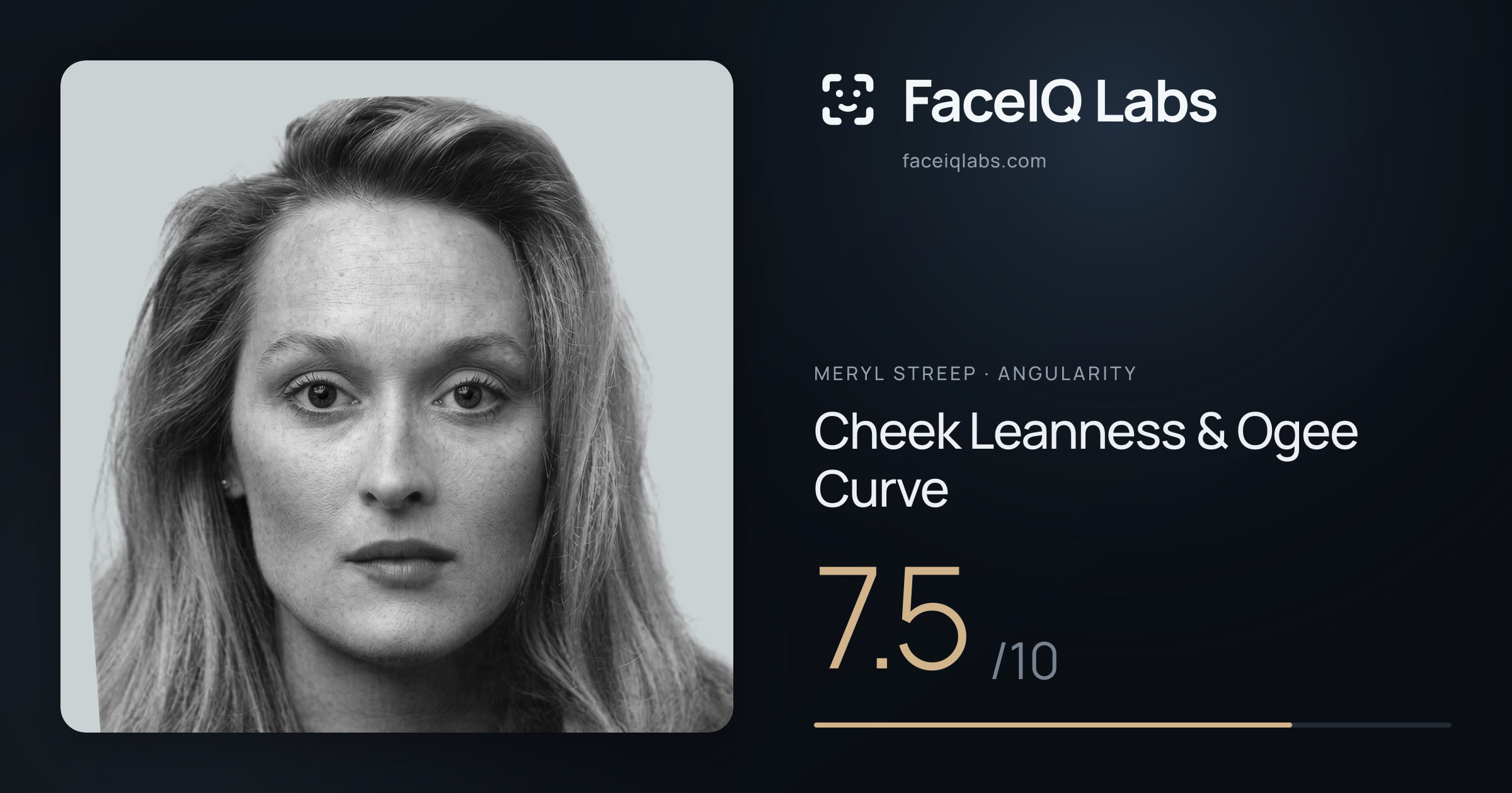 Meryl Streep Cheek Leanness & Ogee Curve: 7.5/10, drawn on the photo