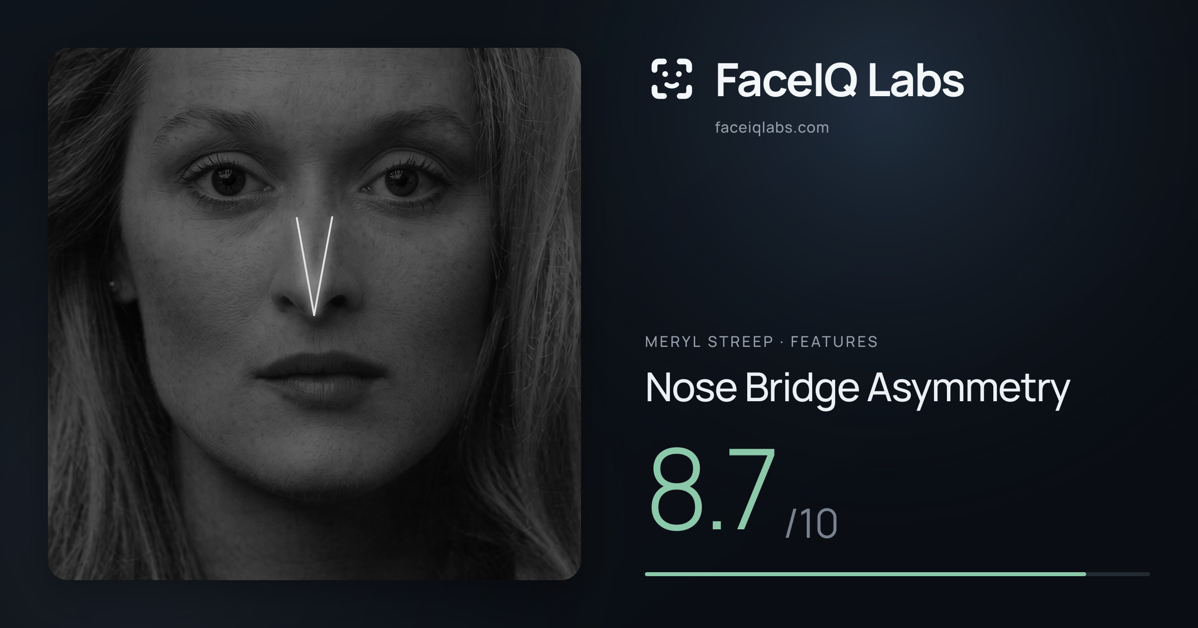 Meryl Streep Nose Bridge Asymmetry: 8.7/10, drawn on the photo