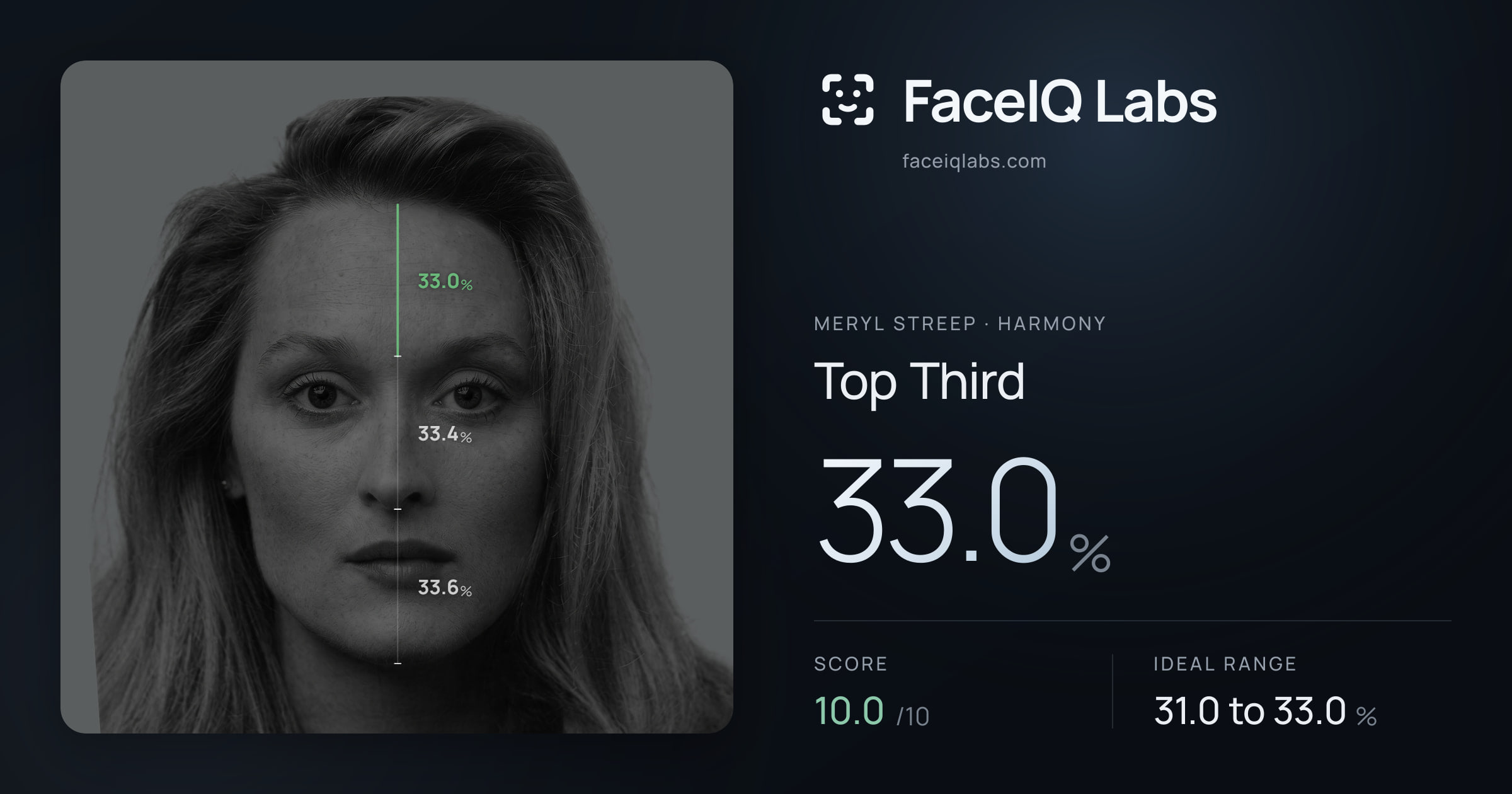 Meryl Streep Top Third: 33.0%, drawn on the photo