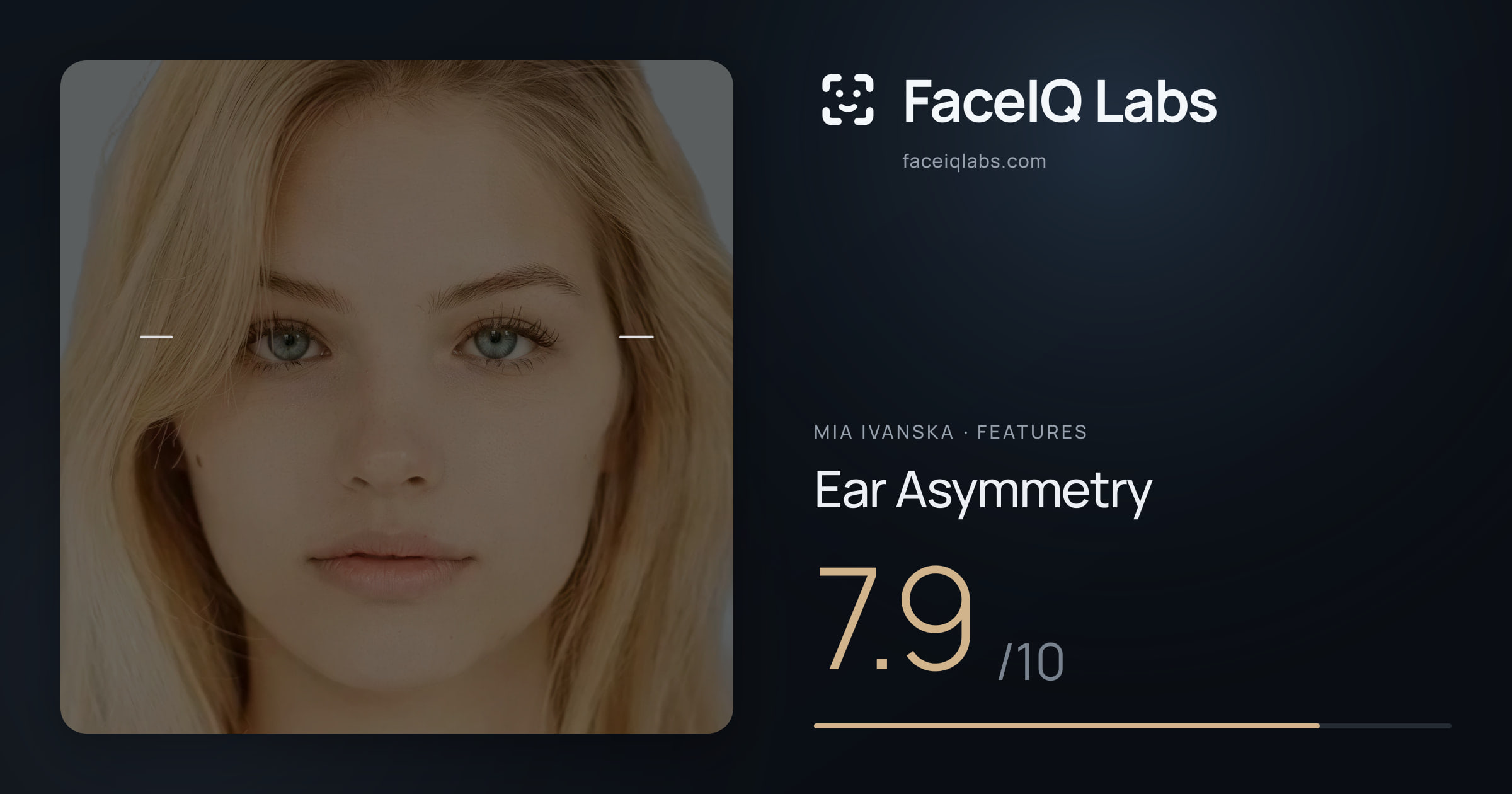 Mia Ivanska Ear Asymmetry: 7.9/10, drawn on the photo