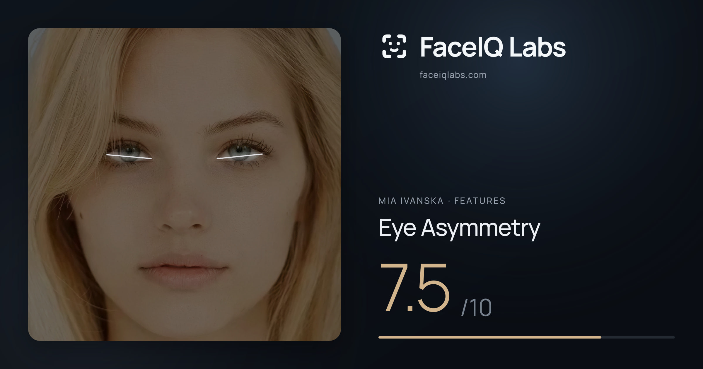 Mia Ivanska Eye Asymmetry: 7.5/10, drawn on the photo