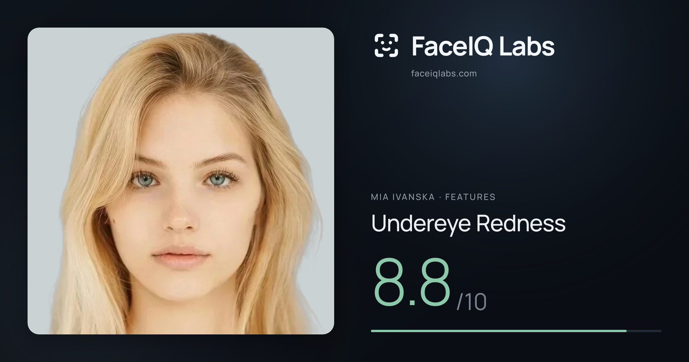 Mia Ivanska Undereye Redness: 8.8/10, drawn on the photo