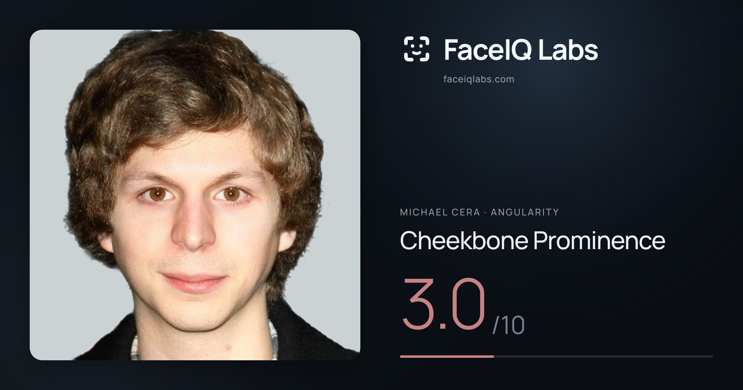 Michael Cera Cheekbone Prominence: 3.0/10, drawn on the photo