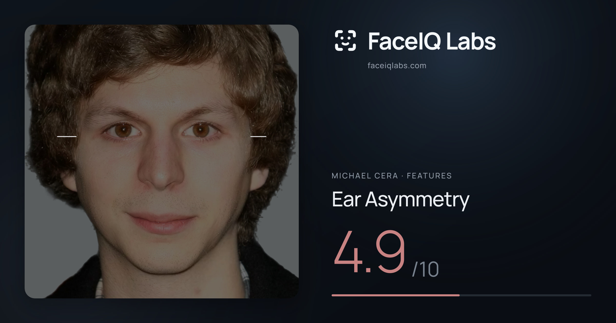 Michael Cera Ear Asymmetry: 4.9/10, drawn on the photo