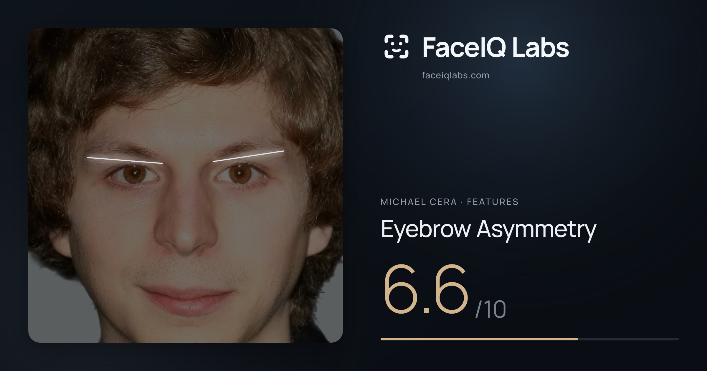 Michael Cera Eyebrow Asymmetry: 6.6/10, drawn on the photo