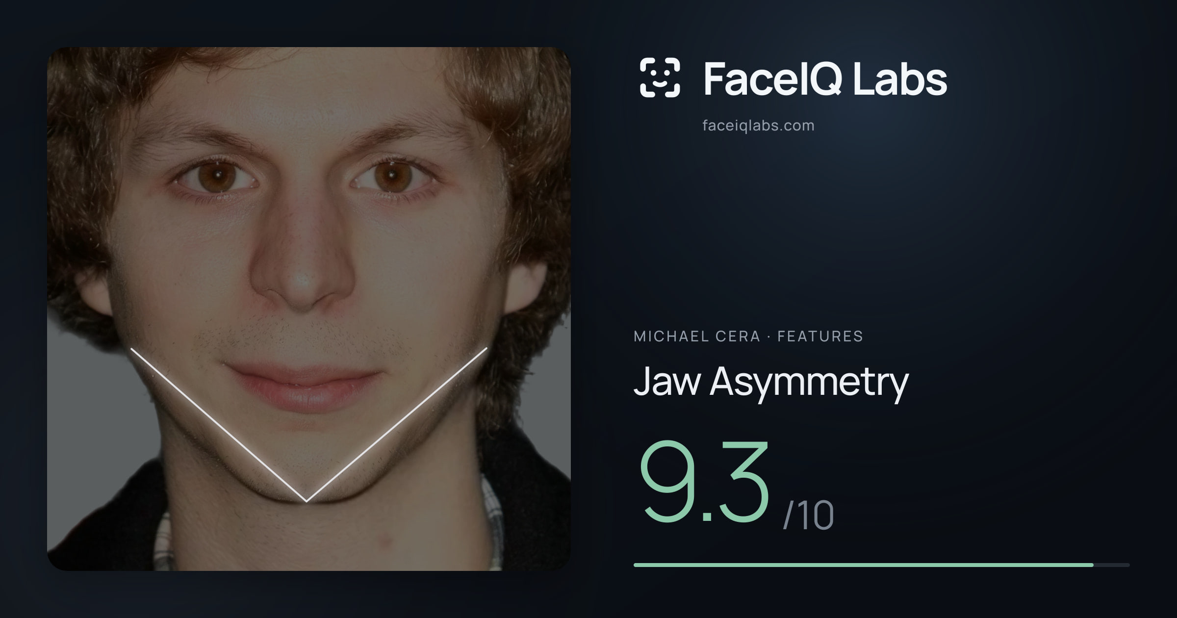 Michael Cera Jaw Asymmetry: 9.3/10, drawn on the photo