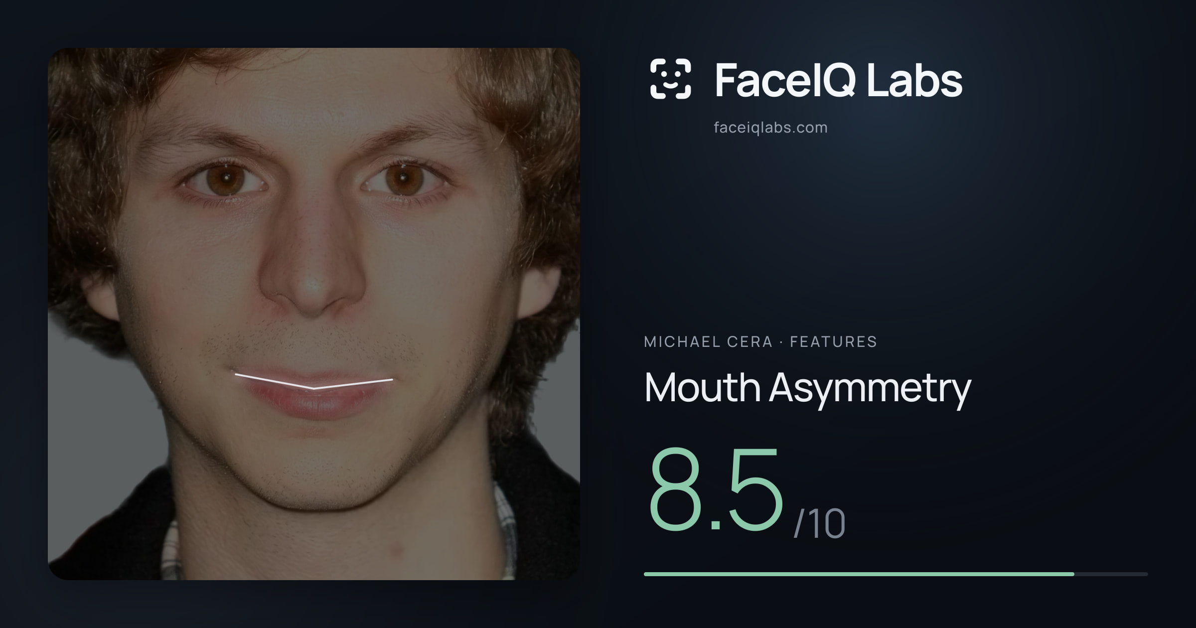 Michael Cera Mouth Asymmetry: 8.5/10, drawn on the photo