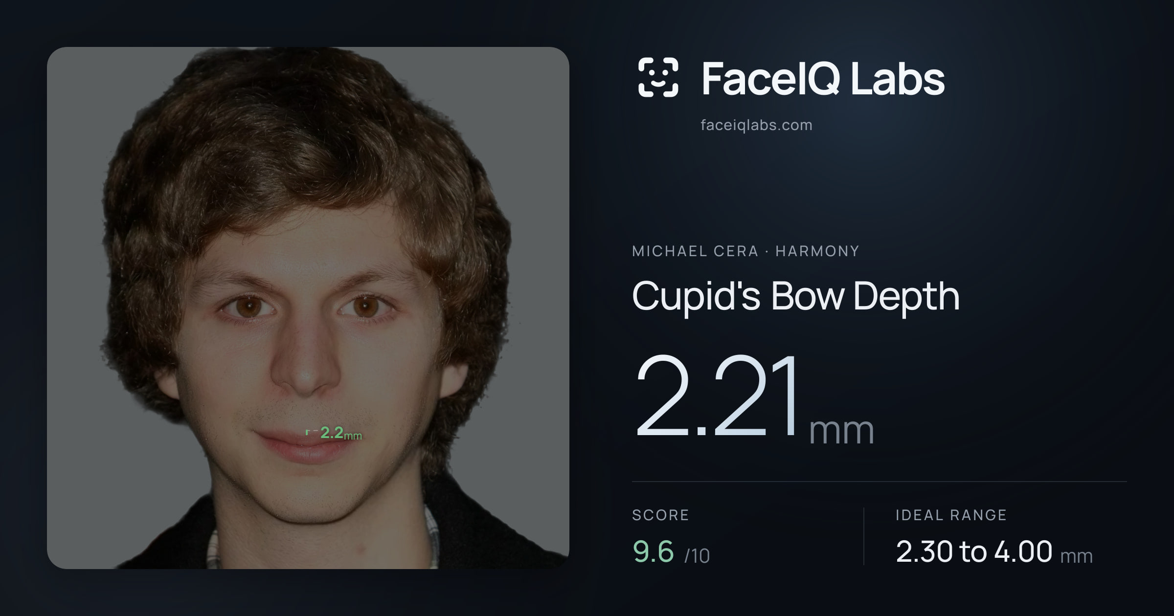 Michael Cera Cupid's Bow Depth: 2.21mm, drawn on the photo