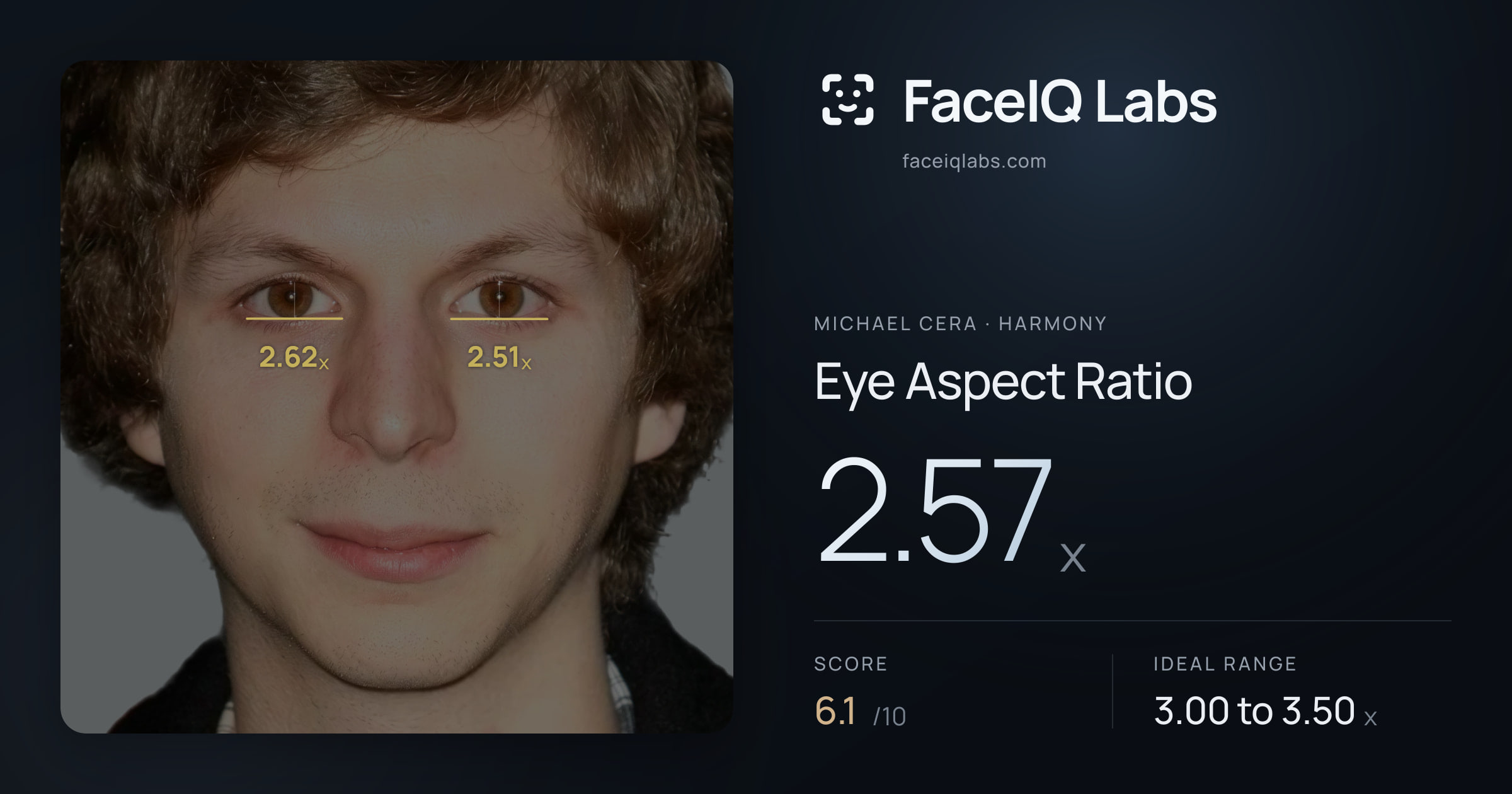 Michael Cera Eye Aspect Ratio: 2.57x, drawn on the photo