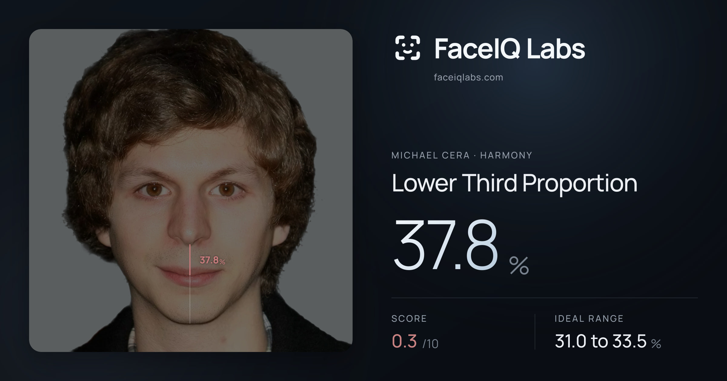 Michael Cera Lower Third Proportion: 37.8%, drawn on the photo