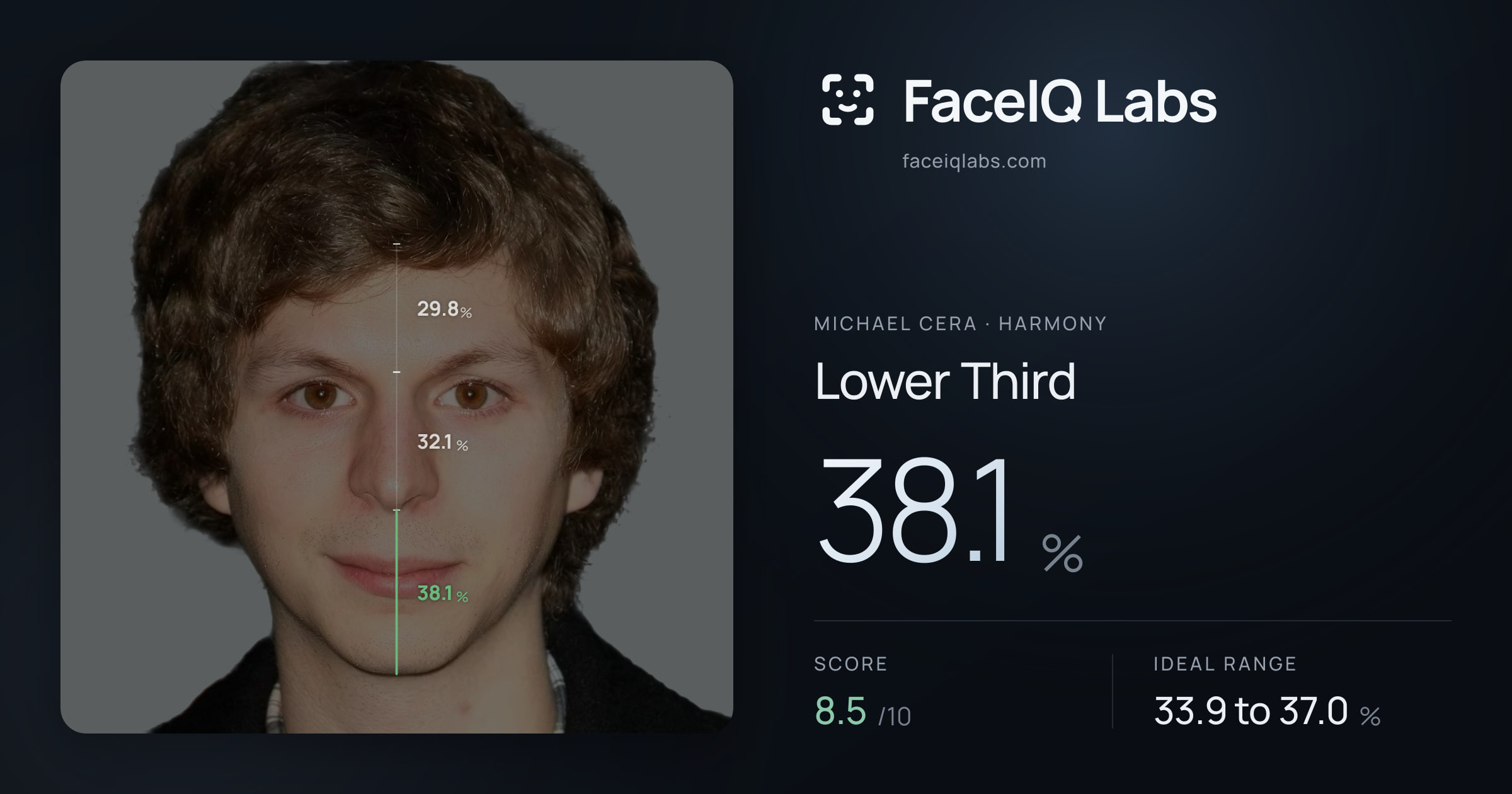 Michael Cera Lower Third: 38.1%, drawn on the photo