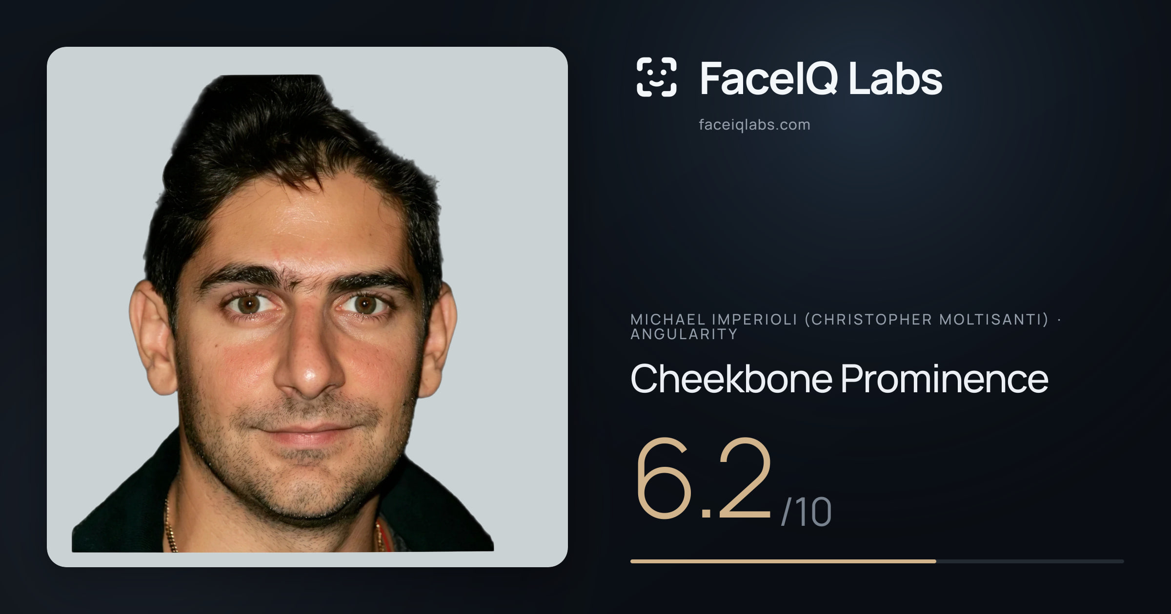 Michael Imperioli (Christopher Moltisanti) Cheekbone Prominence: 6.2/10, drawn on the photo