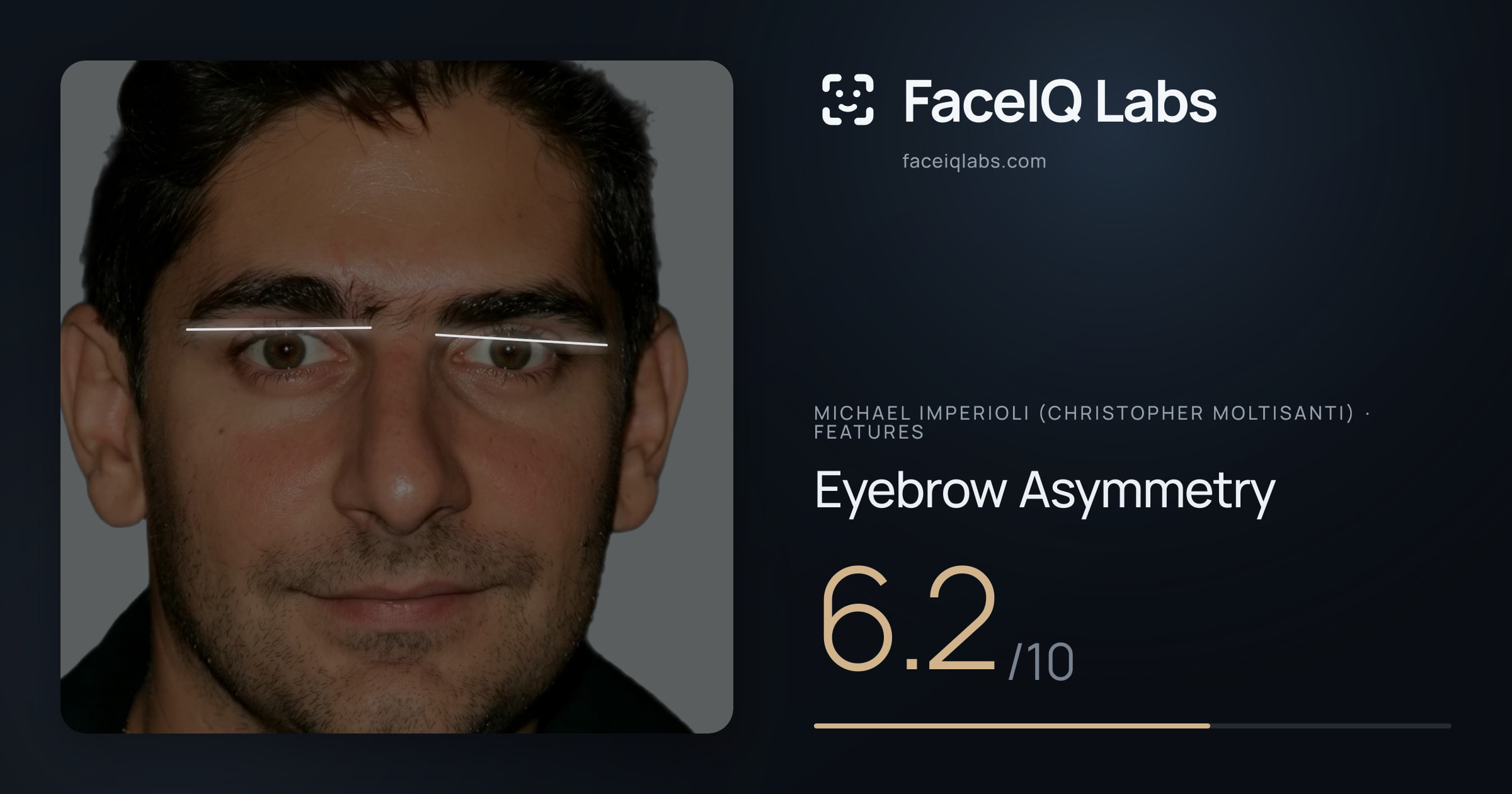 Michael Imperioli (Christopher Moltisanti) Eyebrow Asymmetry: 6.2/10, drawn on the photo