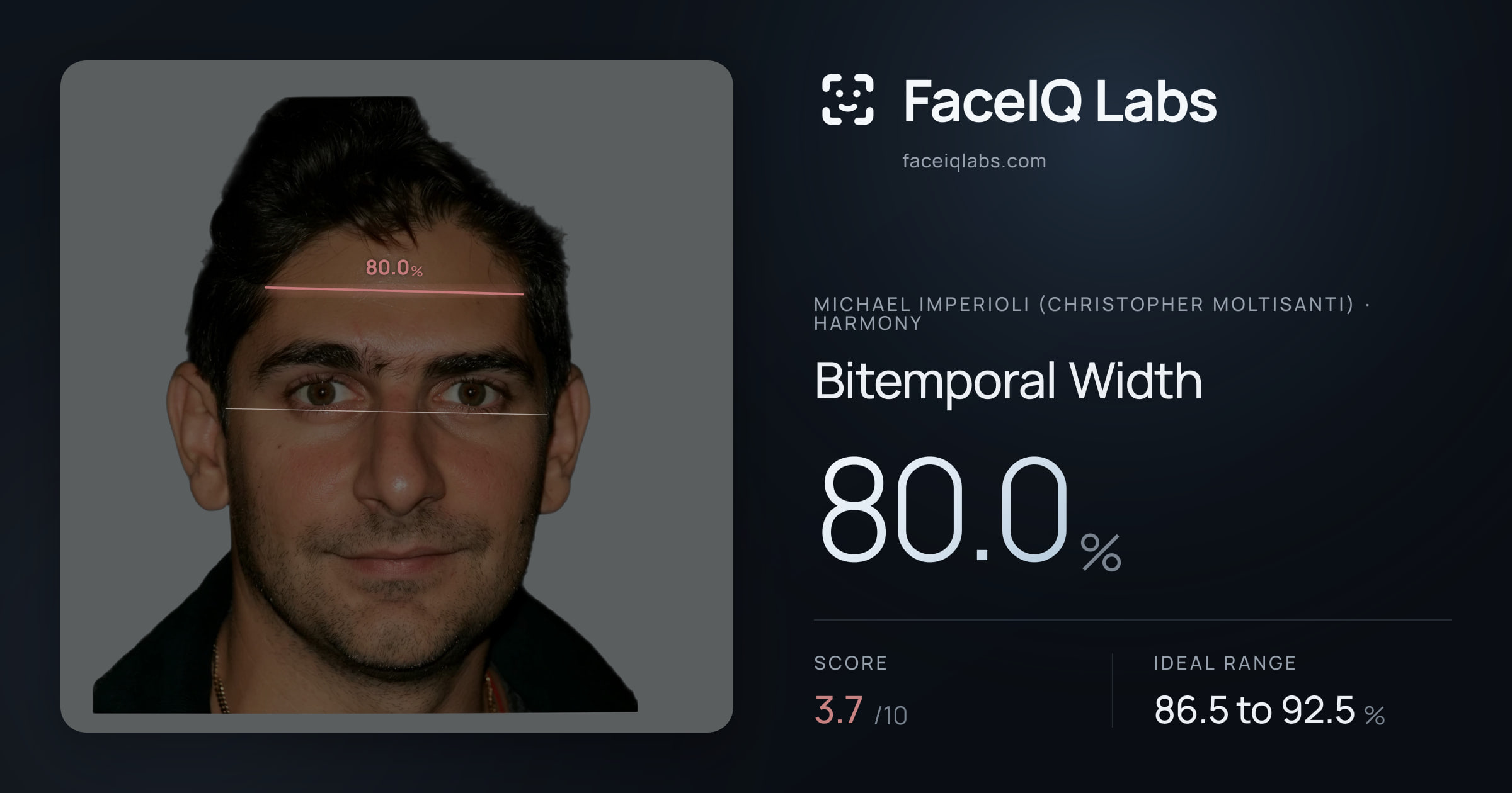 Michael Imperioli (Christopher Moltisanti) Bitemporal Width: 80.0%, drawn on the photo