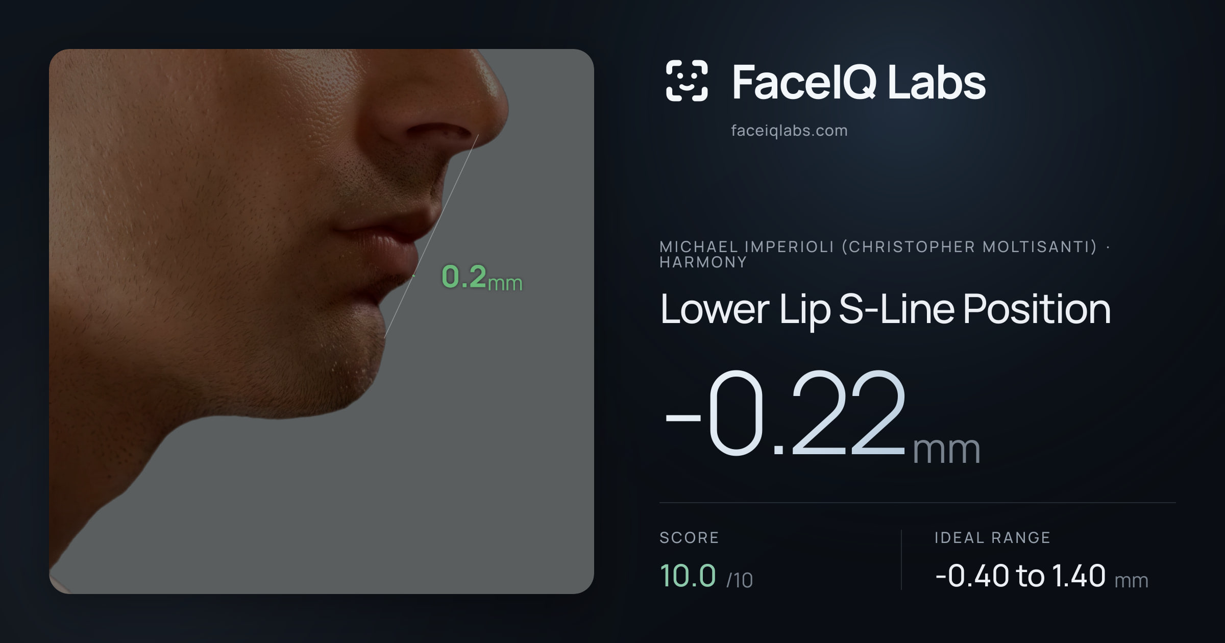 Michael Imperioli (Christopher Moltisanti) Lower Lip S-Line Position: -0.22mm, drawn on the photo