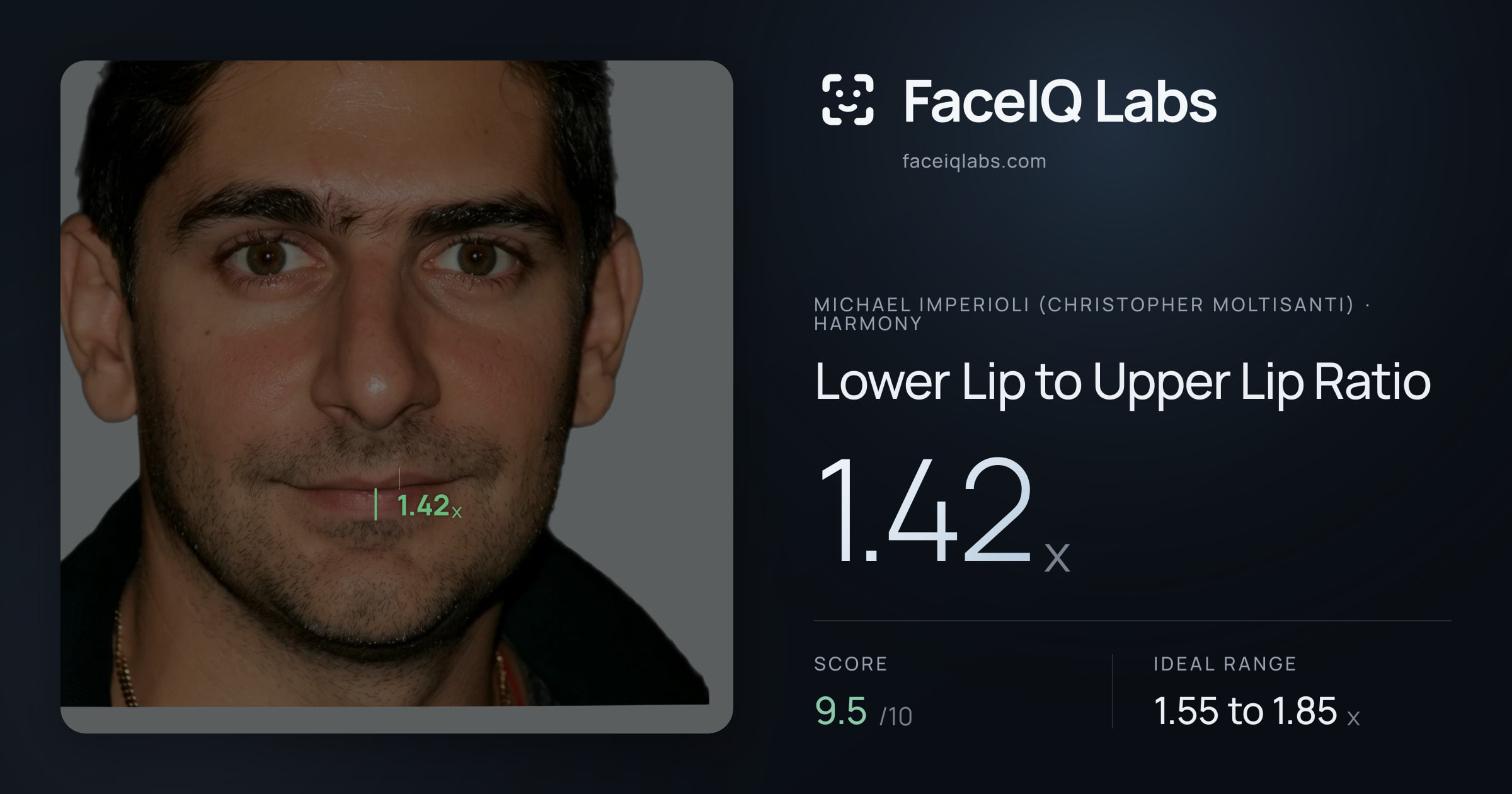 Michael Imperioli (Christopher Moltisanti) Lower Lip to Upper Lip Ratio: 1.42x, drawn on the photo