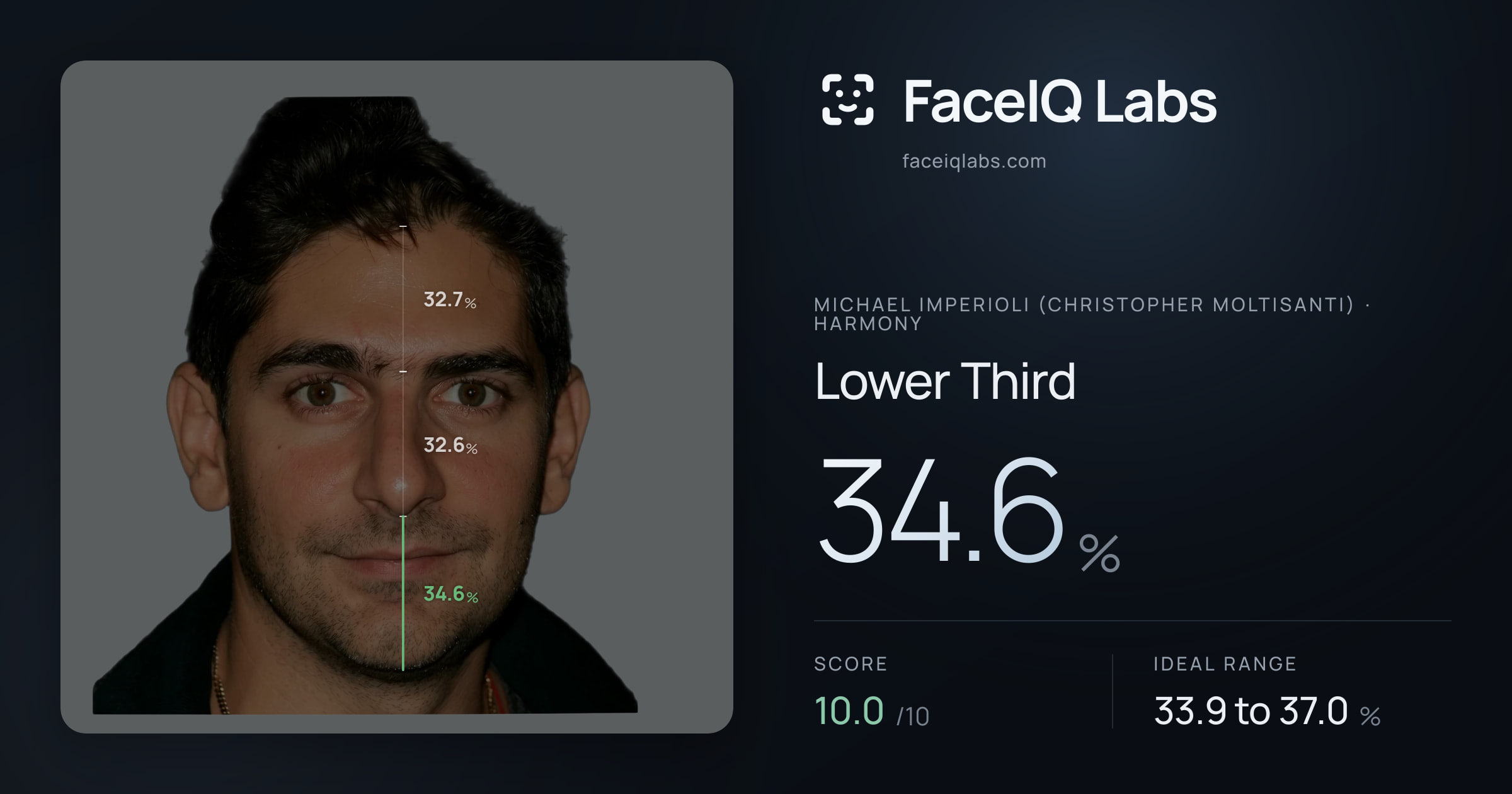 Michael Imperioli (Christopher Moltisanti) Lower Third: 34.6%, drawn on the photo