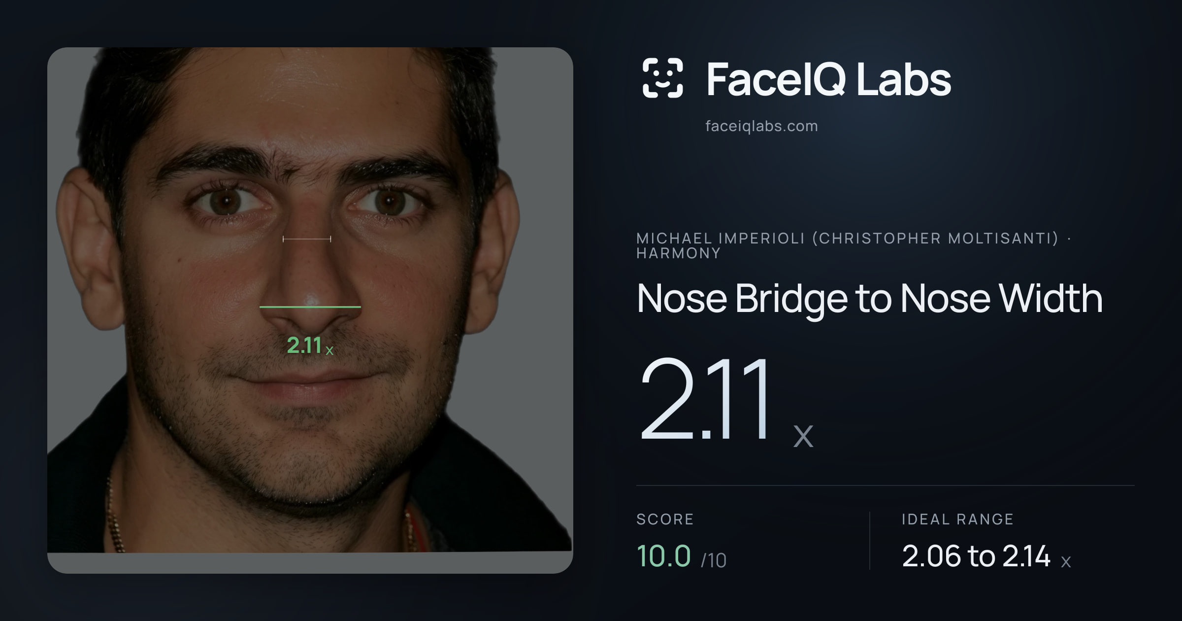 Michael Imperioli (Christopher Moltisanti) Nose Bridge to Nose Width: 2.11x, drawn on the photo