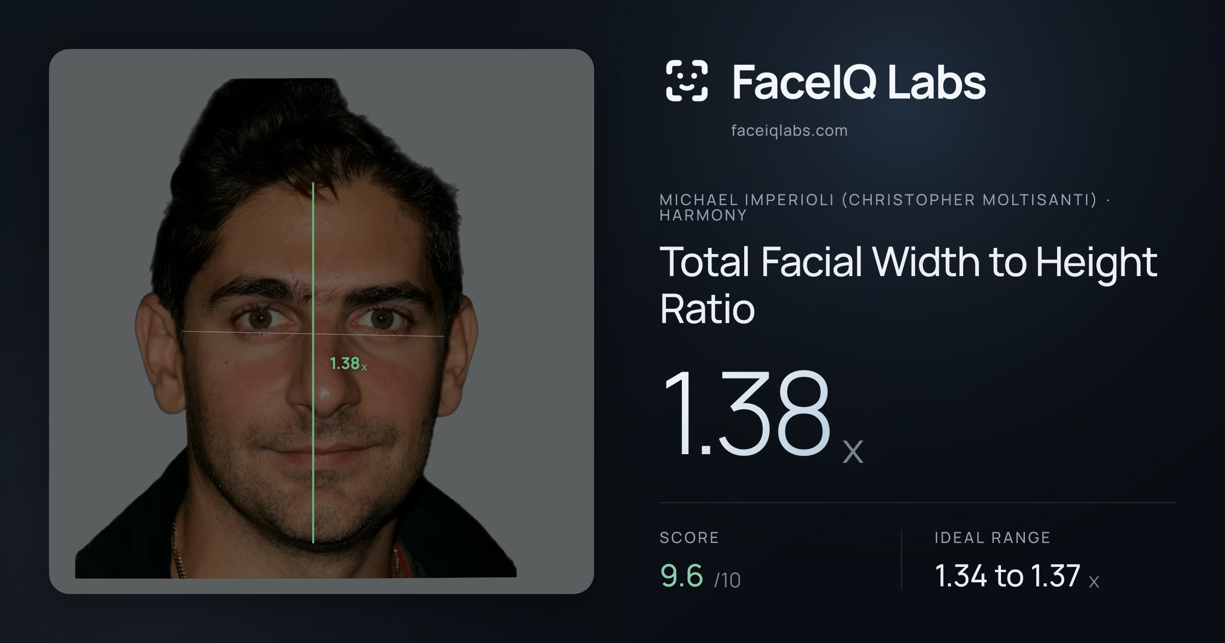 Michael Imperioli (Christopher Moltisanti) Total Facial Width to Height Ratio: 1.38x, drawn on the photo