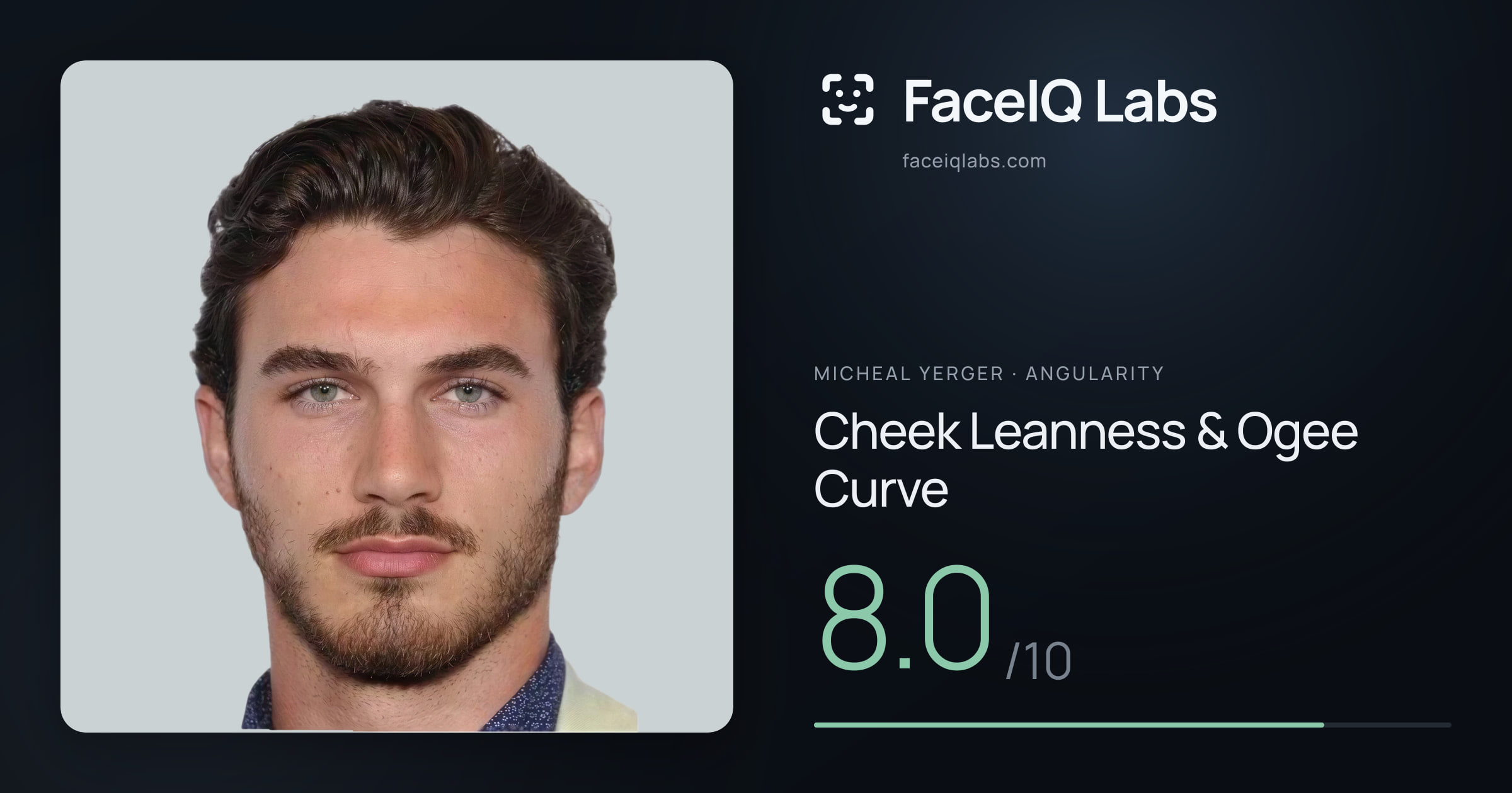 Micheal Yerger Cheek Leanness & Ogee Curve: 8.0/10, drawn on the photo