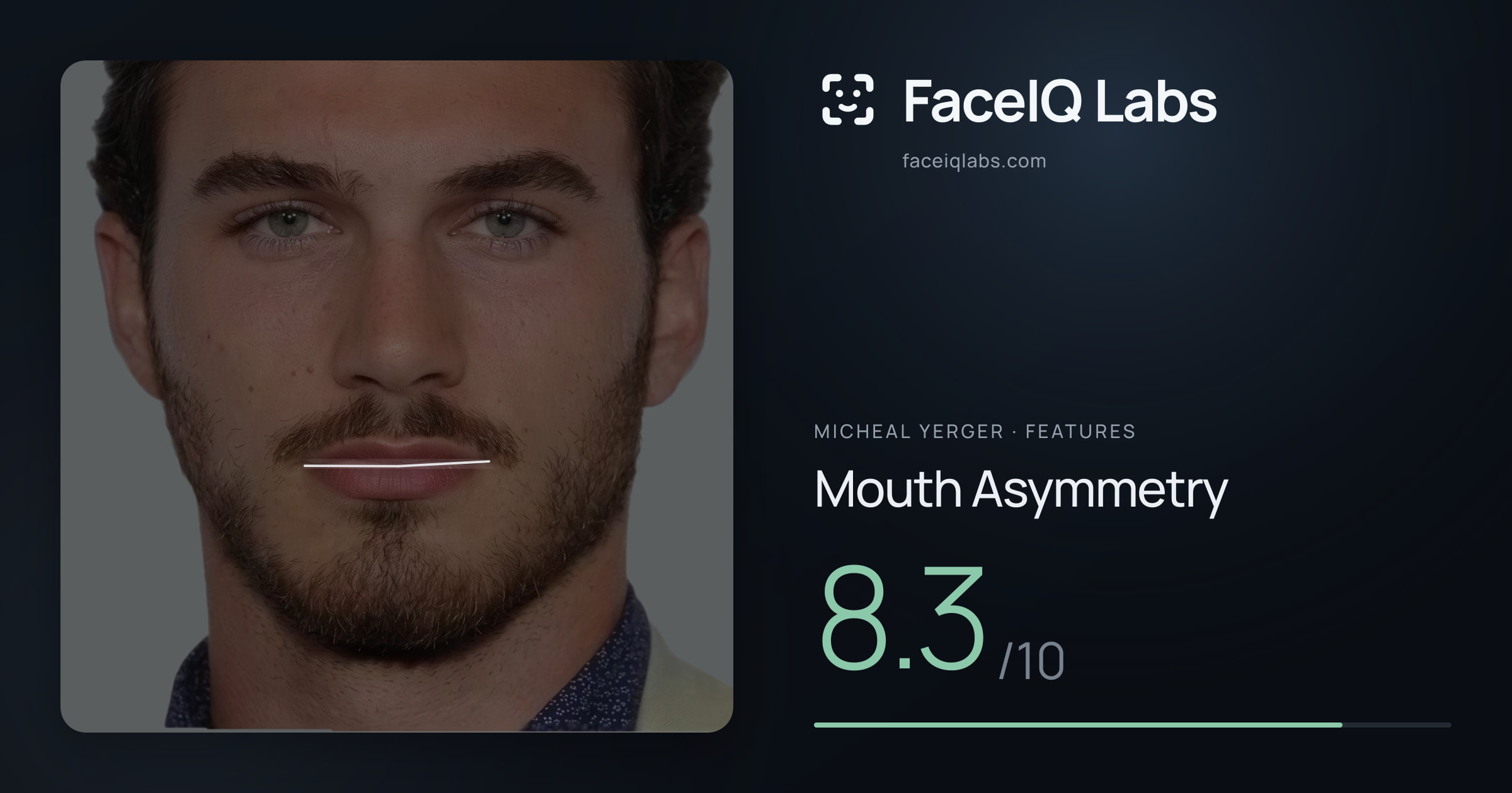 Micheal Yerger Mouth Asymmetry: 8.3/10, drawn on the photo
