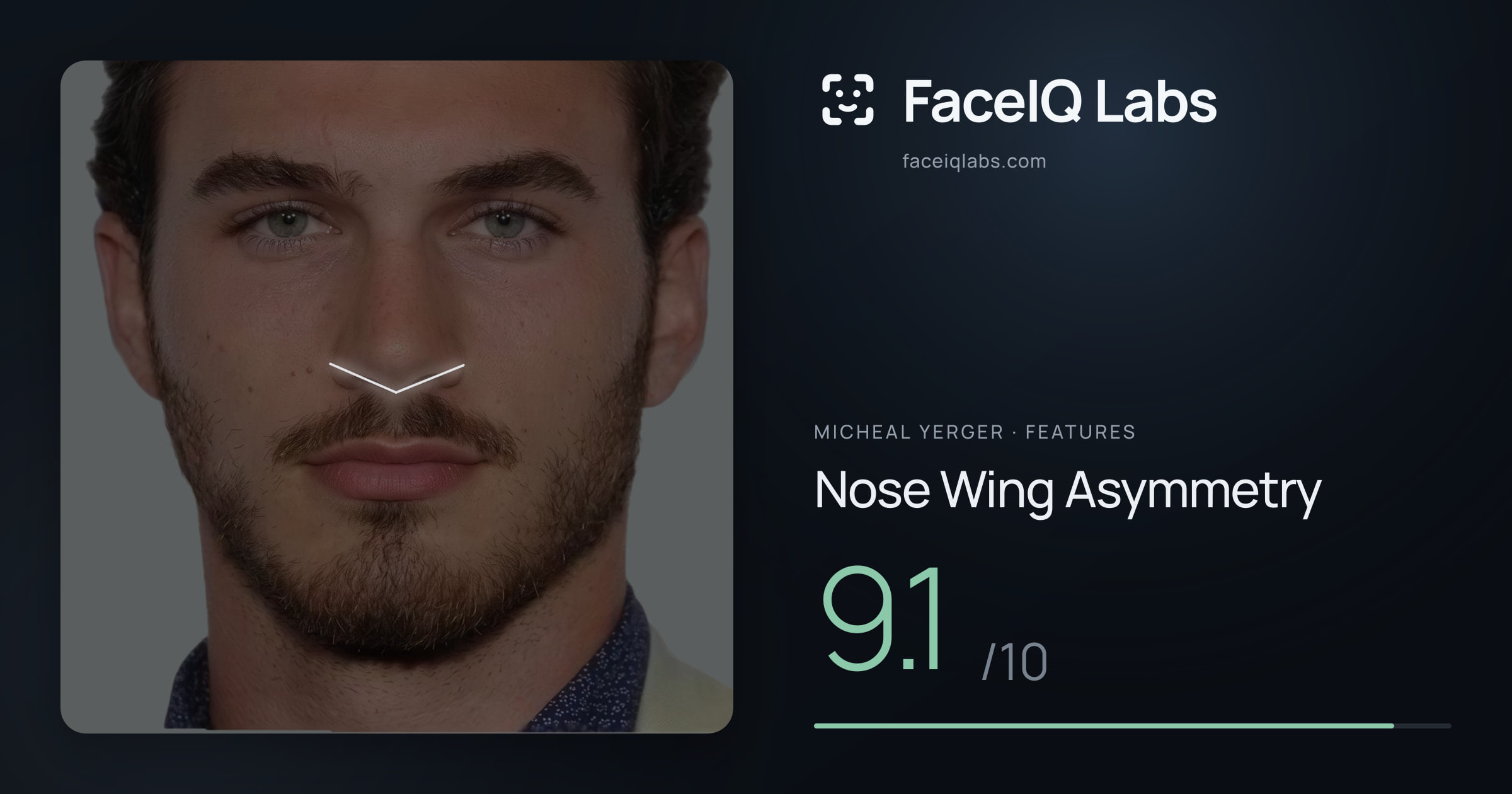 Micheal Yerger Nose Wing Asymmetry: 9.1/10, drawn on the photo