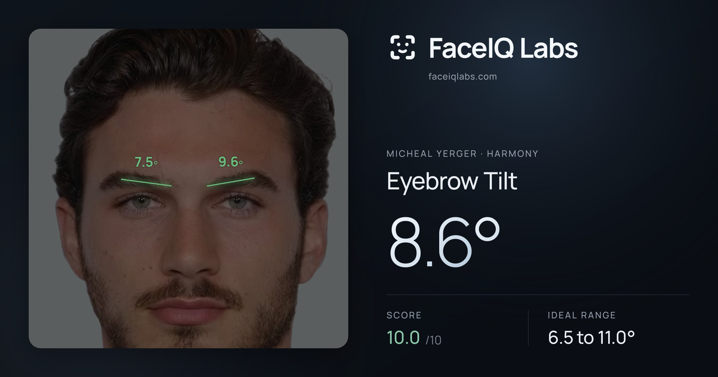 Micheal Yerger Eyebrow Tilt: 8.6°, drawn on the photo