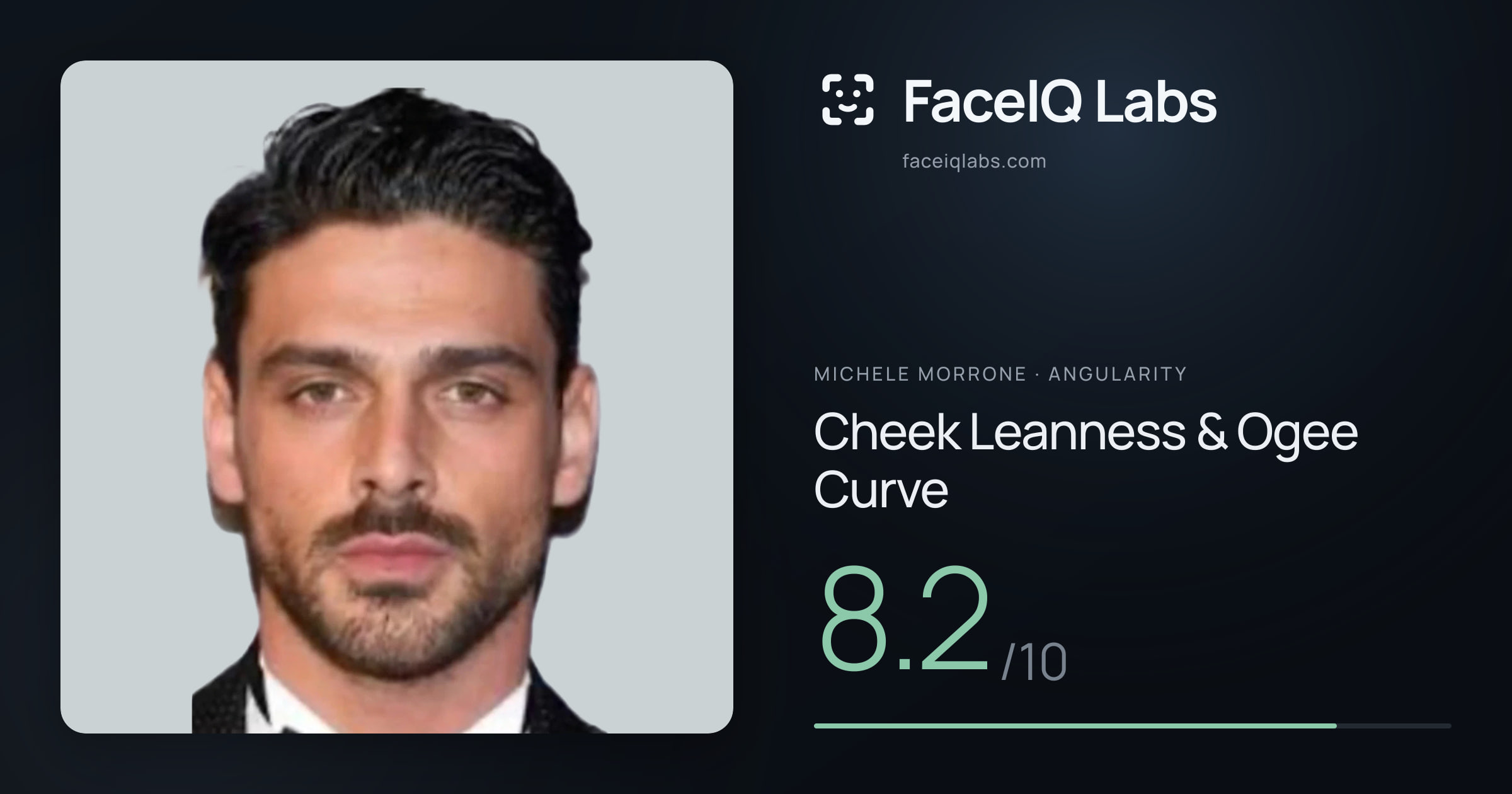 Michele Morrone Cheek Leanness & Ogee Curve: 8.2/10, drawn on the photo