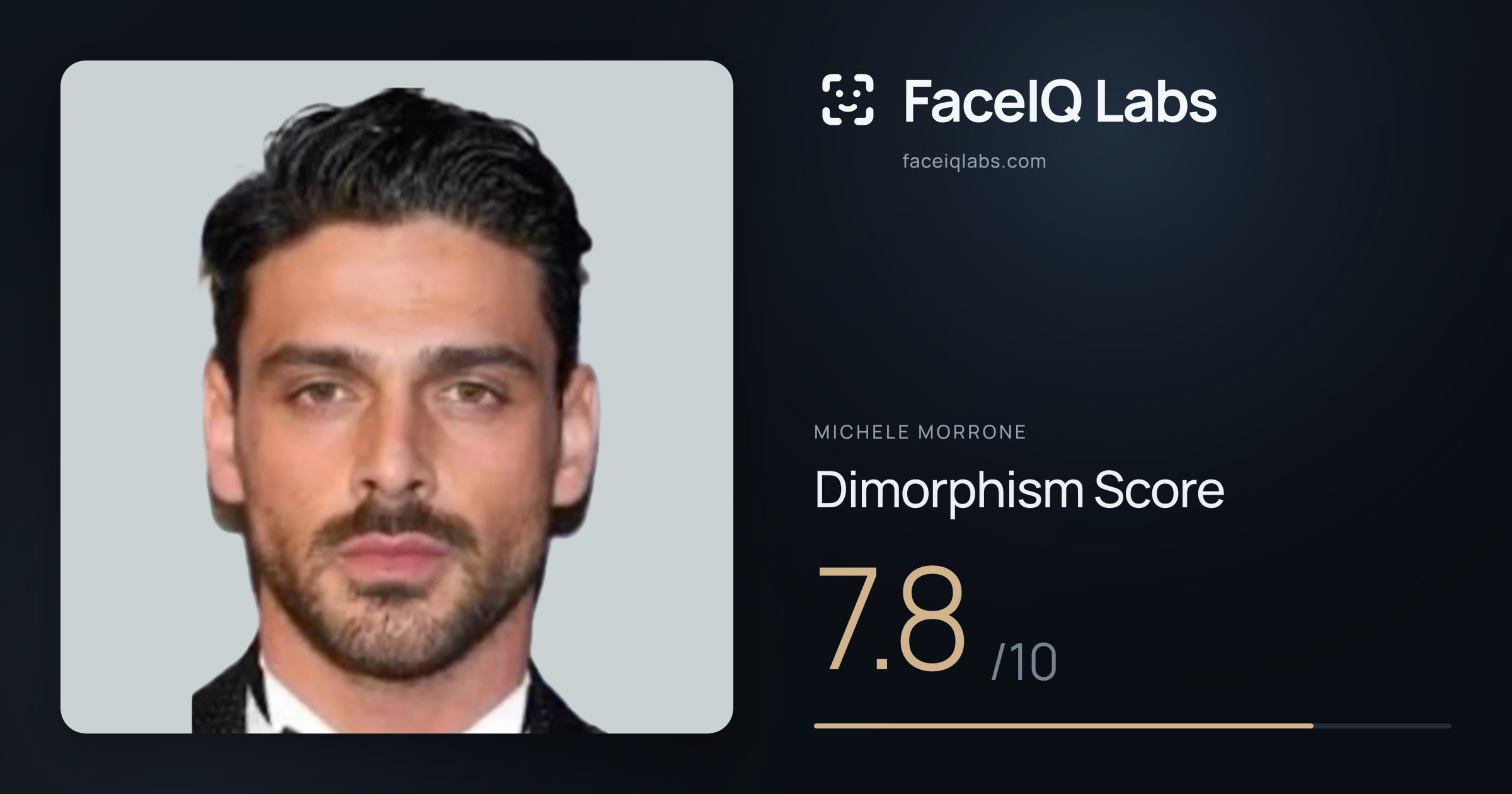 Michele Morrone Dimorphism: 7.8/10, with each assessment drawn on the photo