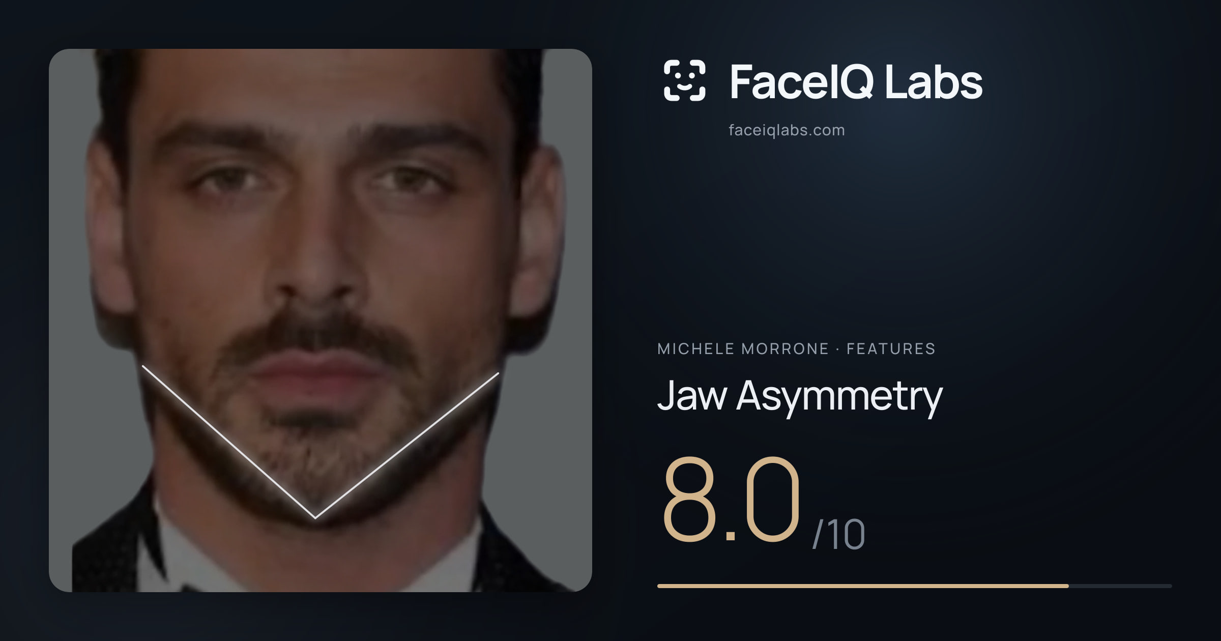 Michele Morrone Jaw Asymmetry: 8.0/10, drawn on the photo