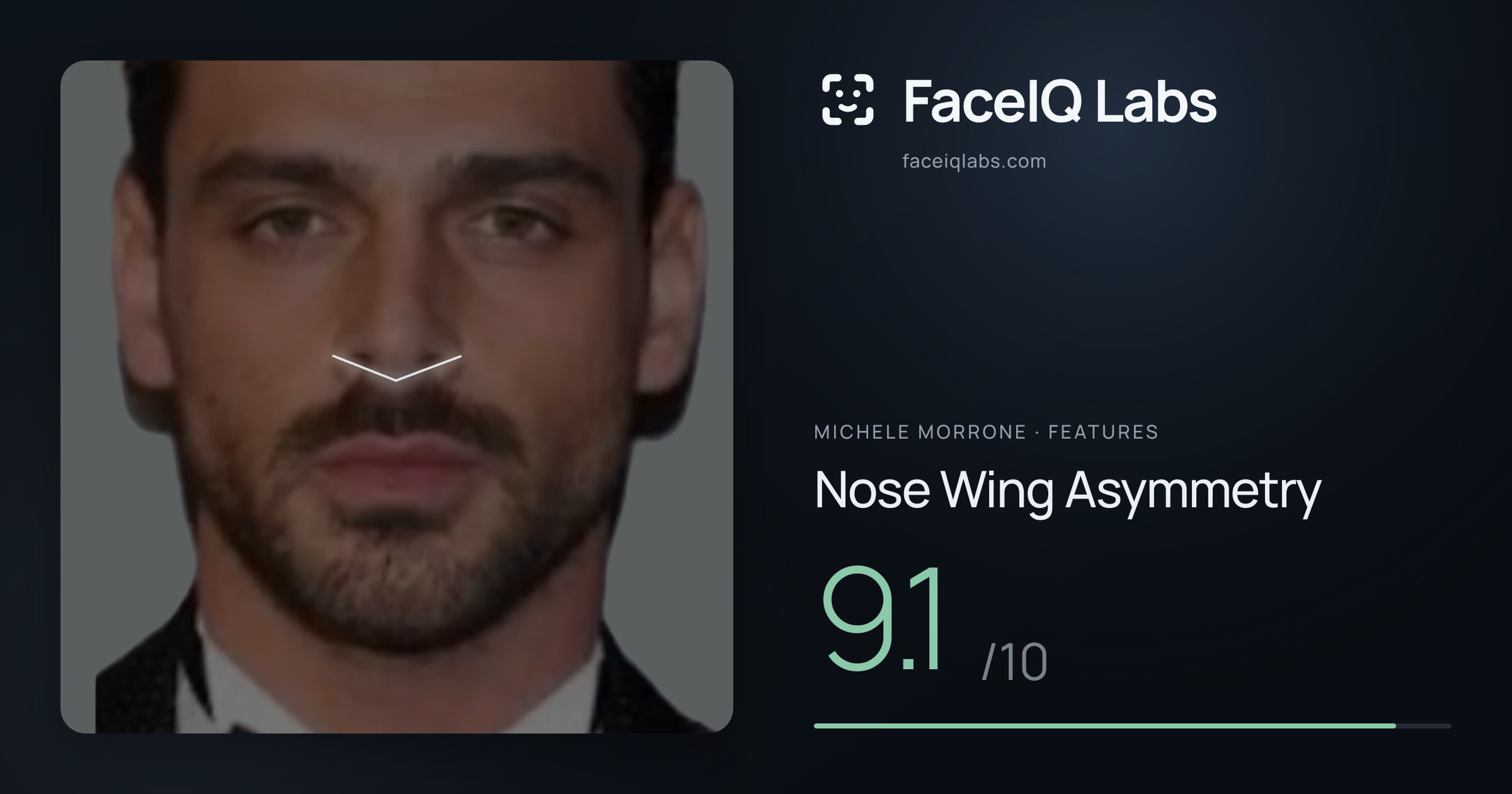 Michele Morrone Nose Wing Asymmetry: 9.1/10, drawn on the photo