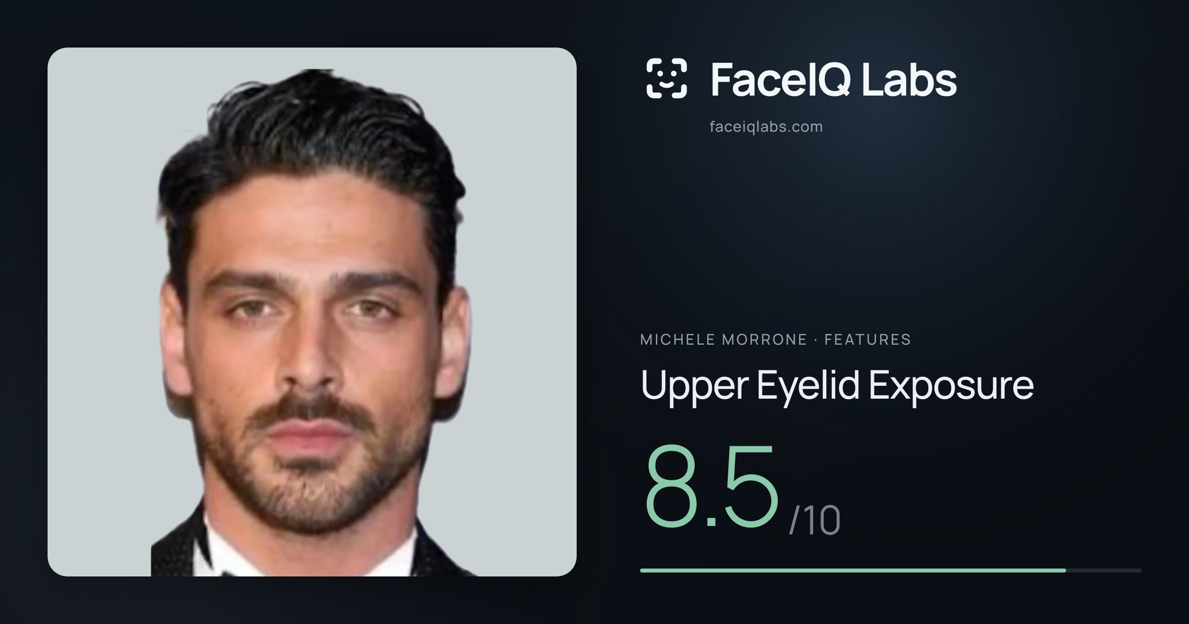 Michele Morrone Upper Eyelid Exposure: 8.5/10, drawn on the photo