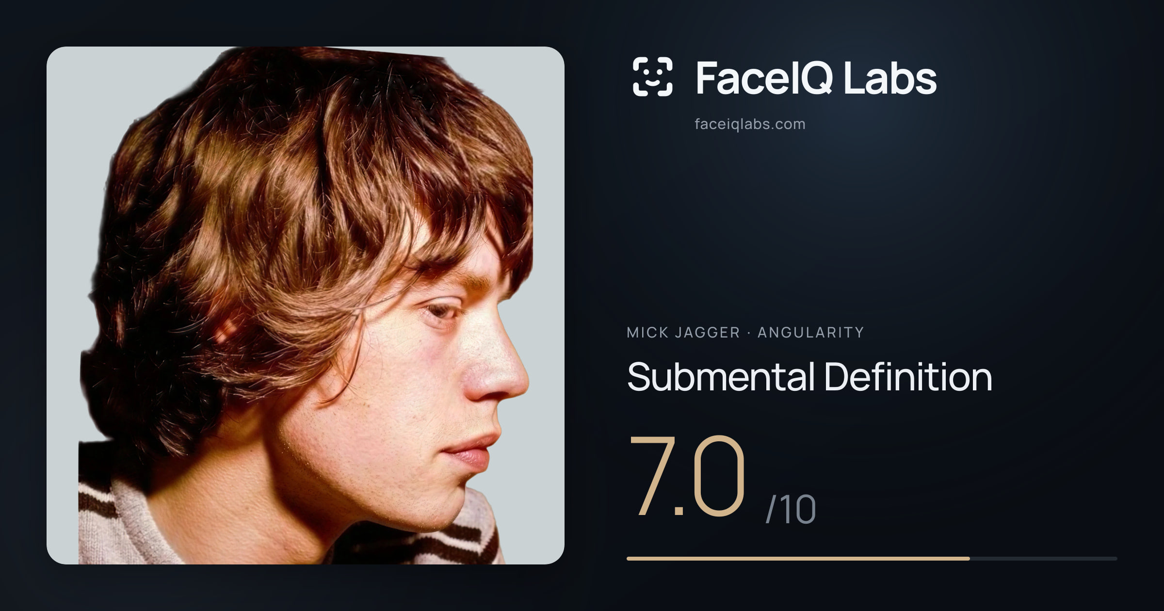 Mick Jagger Submental Definition: 7.0/10, drawn on the photo
