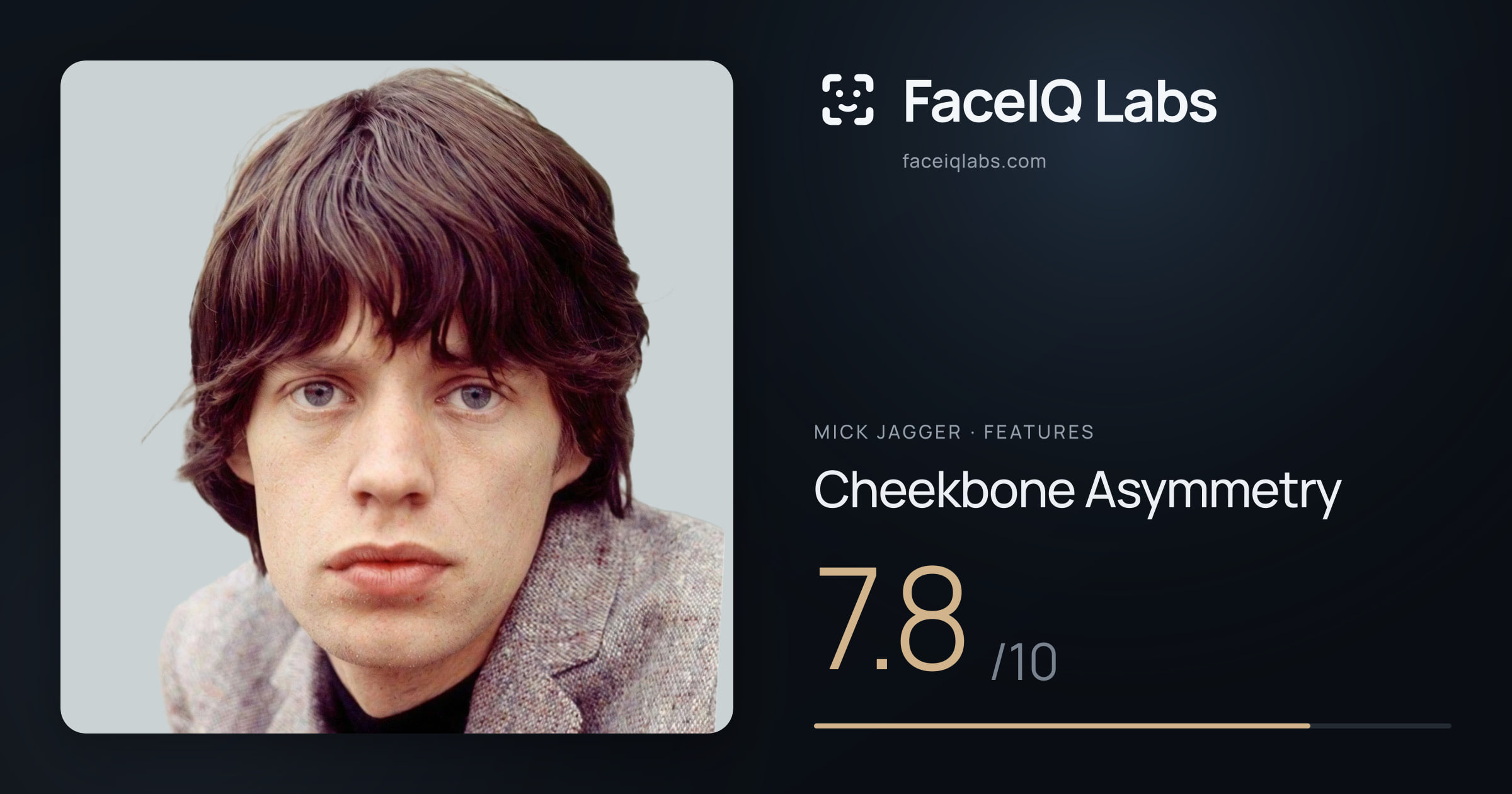 Mick Jagger Cheekbone Asymmetry: 7.8/10, drawn on the photo