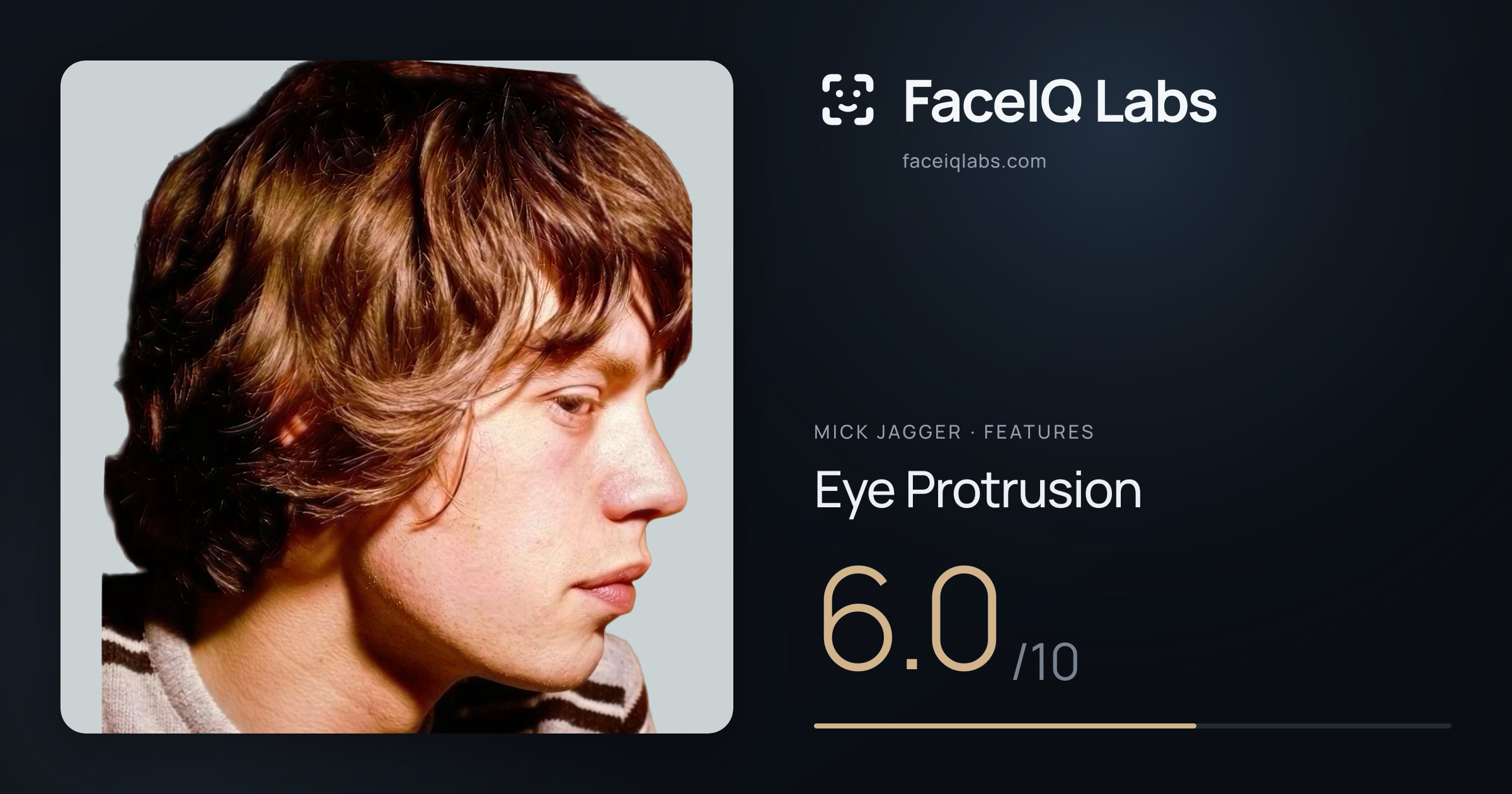 Mick Jagger Eye Protrusion: 6.0/10, drawn on the photo