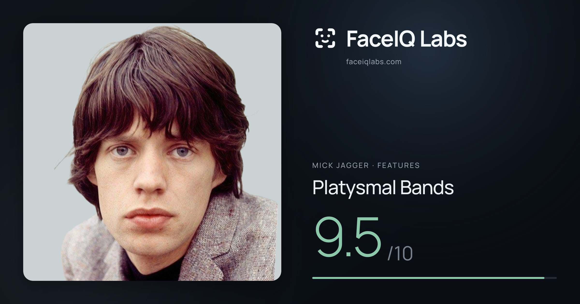 Mick Jagger Platysmal Bands: 9.5/10, drawn on the photo
